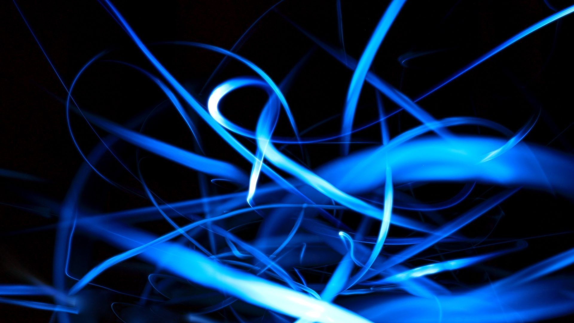 Light painting, Linee blu, Astratto, Sfondo nero, wallpaper per desktop