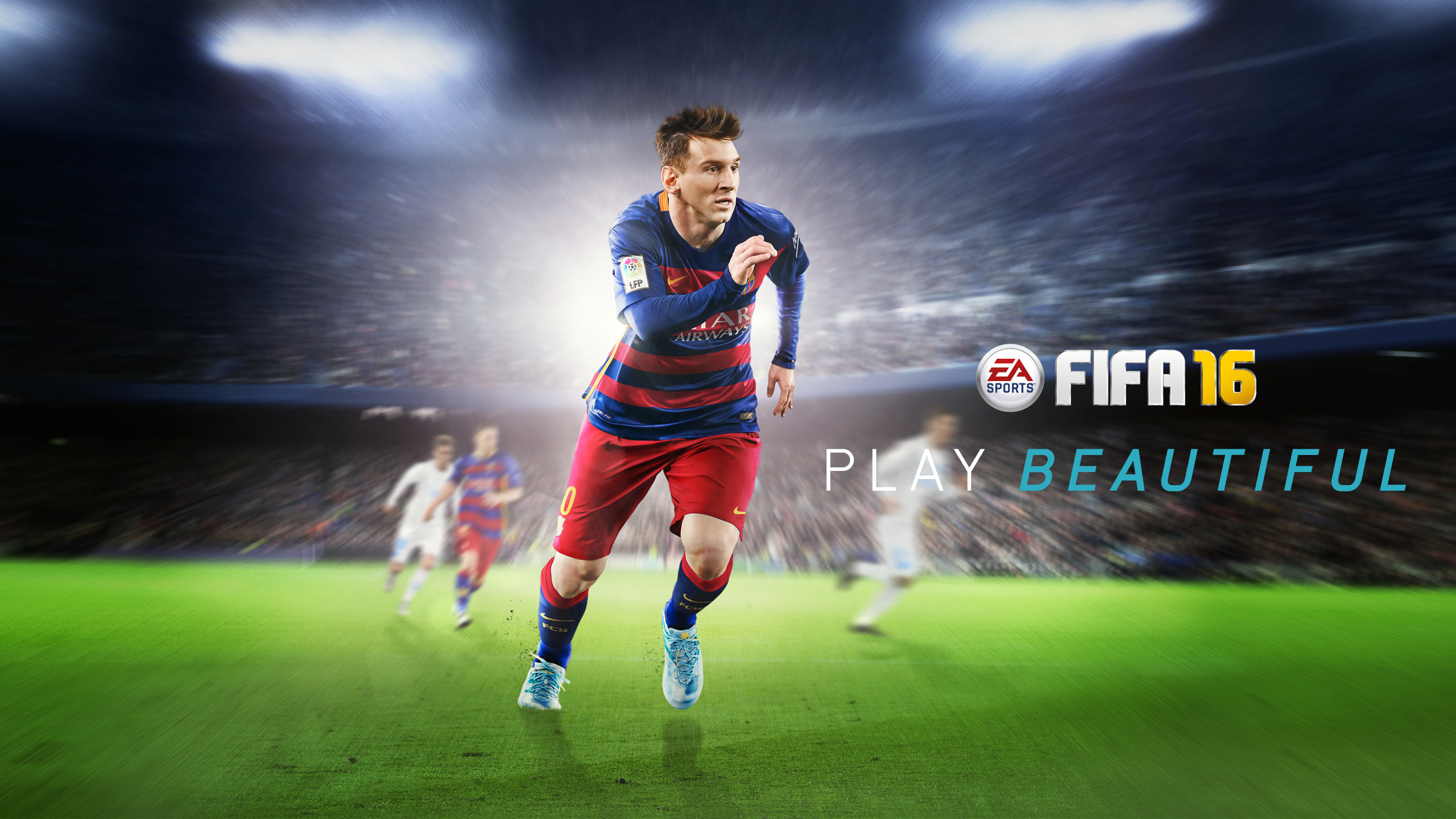 Lionel Messi, FIFA 16, FC Barcelona, Play Beautiful, Stadio, 2560x1440, immagine di sfondo