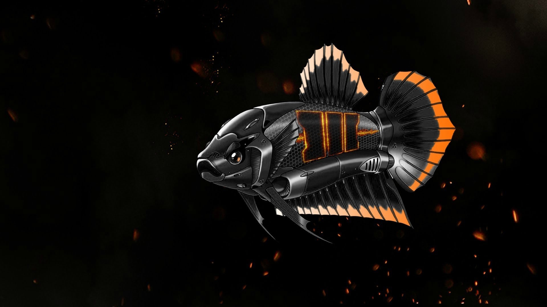 Call of Duty: Black Ops III, Pesce, Logo III, Sfondo nero, Full HD, wallpaper per portatile