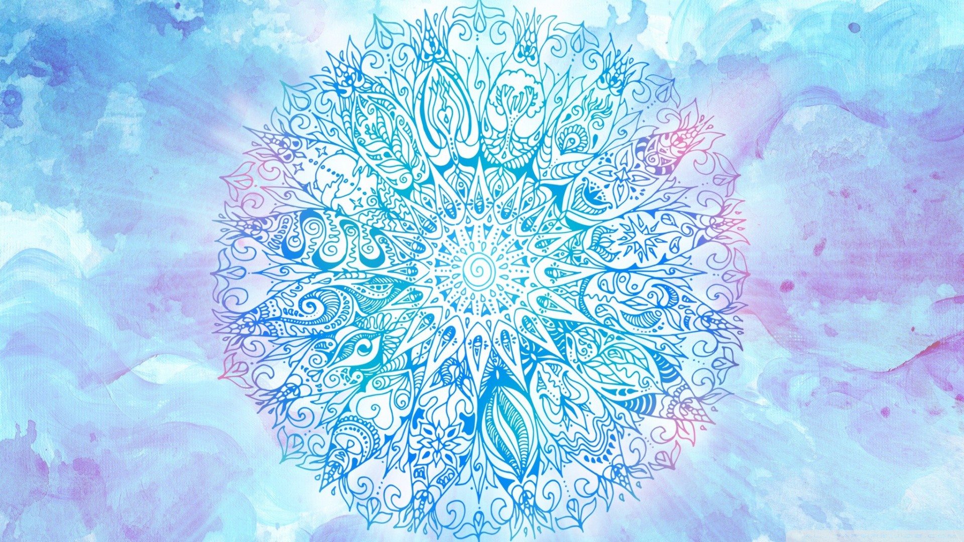 Mandala, Acquerello, Azzurro, Viola, Full HD, sfondo desktop