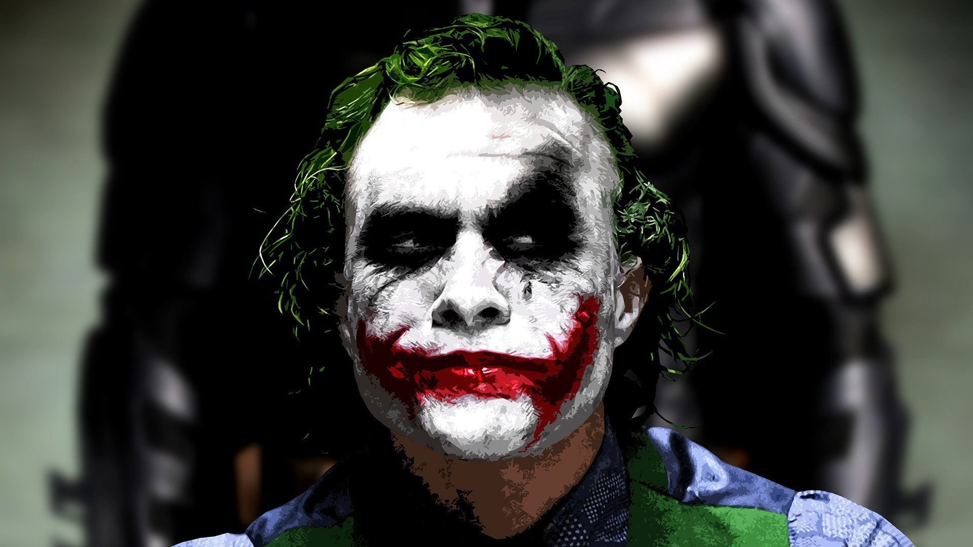 Joker, Heath Ledger, Il cavaliere oscuro, Primo piano, Trucco, 16:9 Full HD, sfondo widescreen