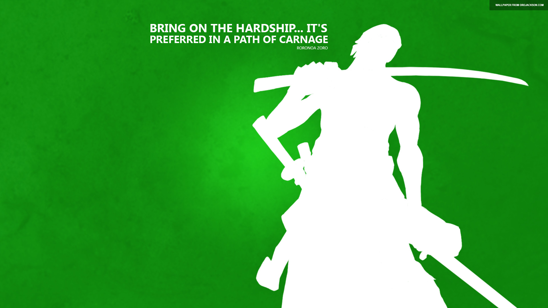 Roronoa Zoro, One Piece, Silhouette, Citazione, Sfondo verde, Full HD, wallpaper desktop