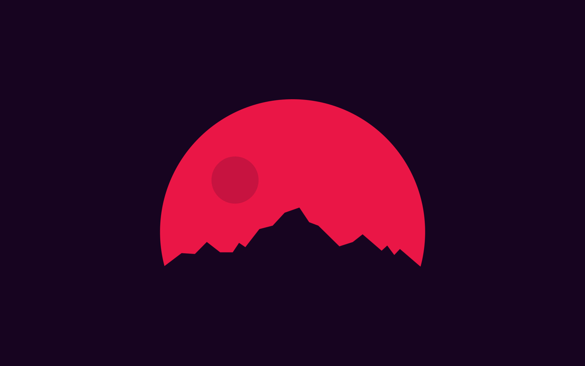 Luna rossa, Montagne, Silhouette, Flat design, Viola scuro, Full HD, sfondo per PC e portatile
