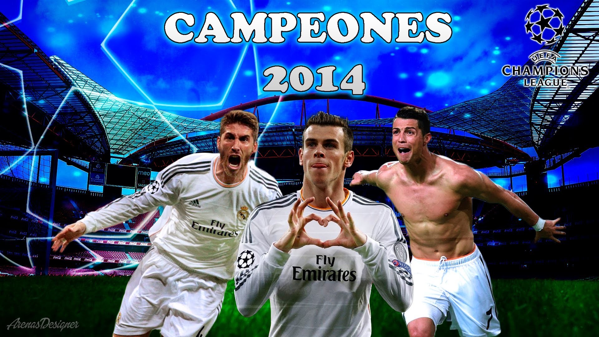 Real Madrid, Campeones 2014, Cristiano Ronaldo, Gareth Bale, Sergio Ramos, sfondo Full HD per portatile