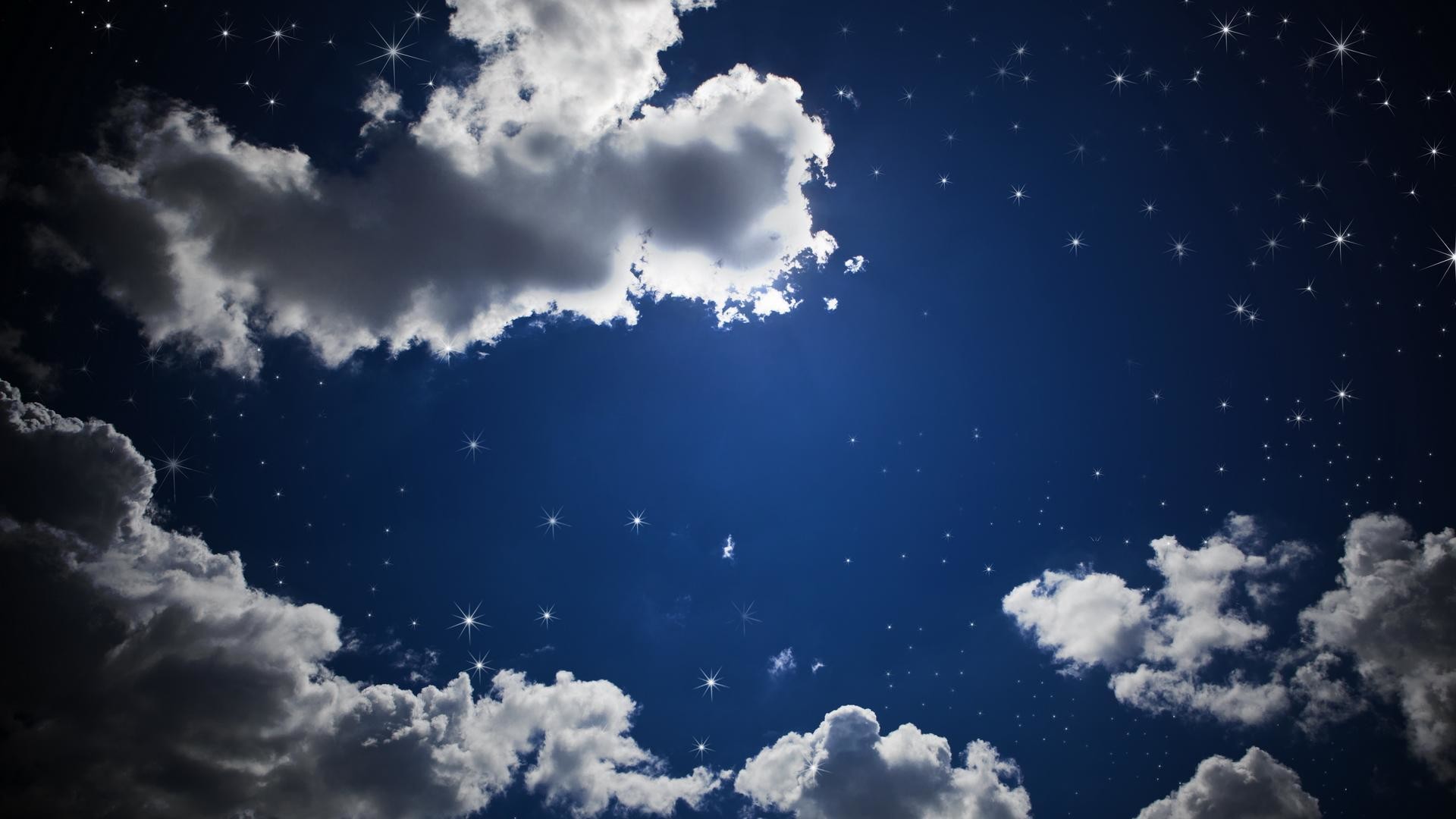 Nuvole, Cielo stellato, Notte, Blu, 1920x1080, immagine di sfondo
