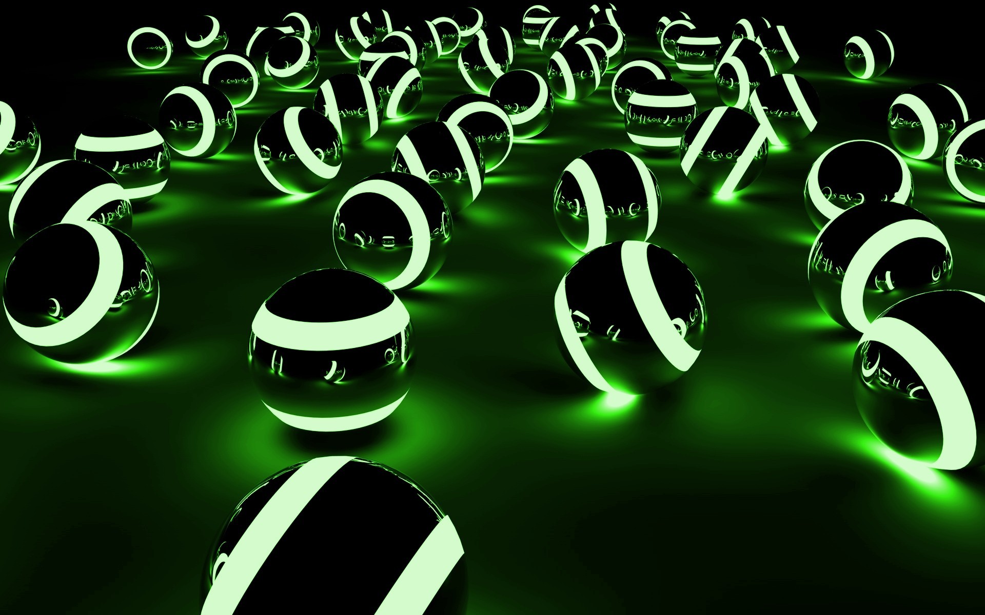 Sfere luminose, Rendering 3D, Neon, Sfondo nero, 16:10 Full HD, wallpaper widescreen