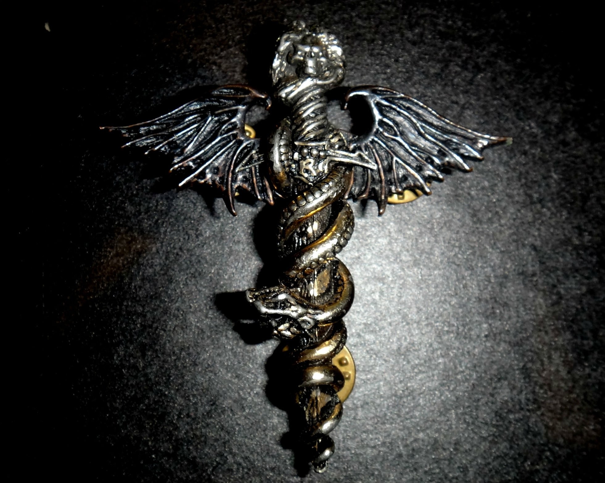 Caduceo, Ali di drago, Serpenti, Metallo, Full HD, sfondo desktop