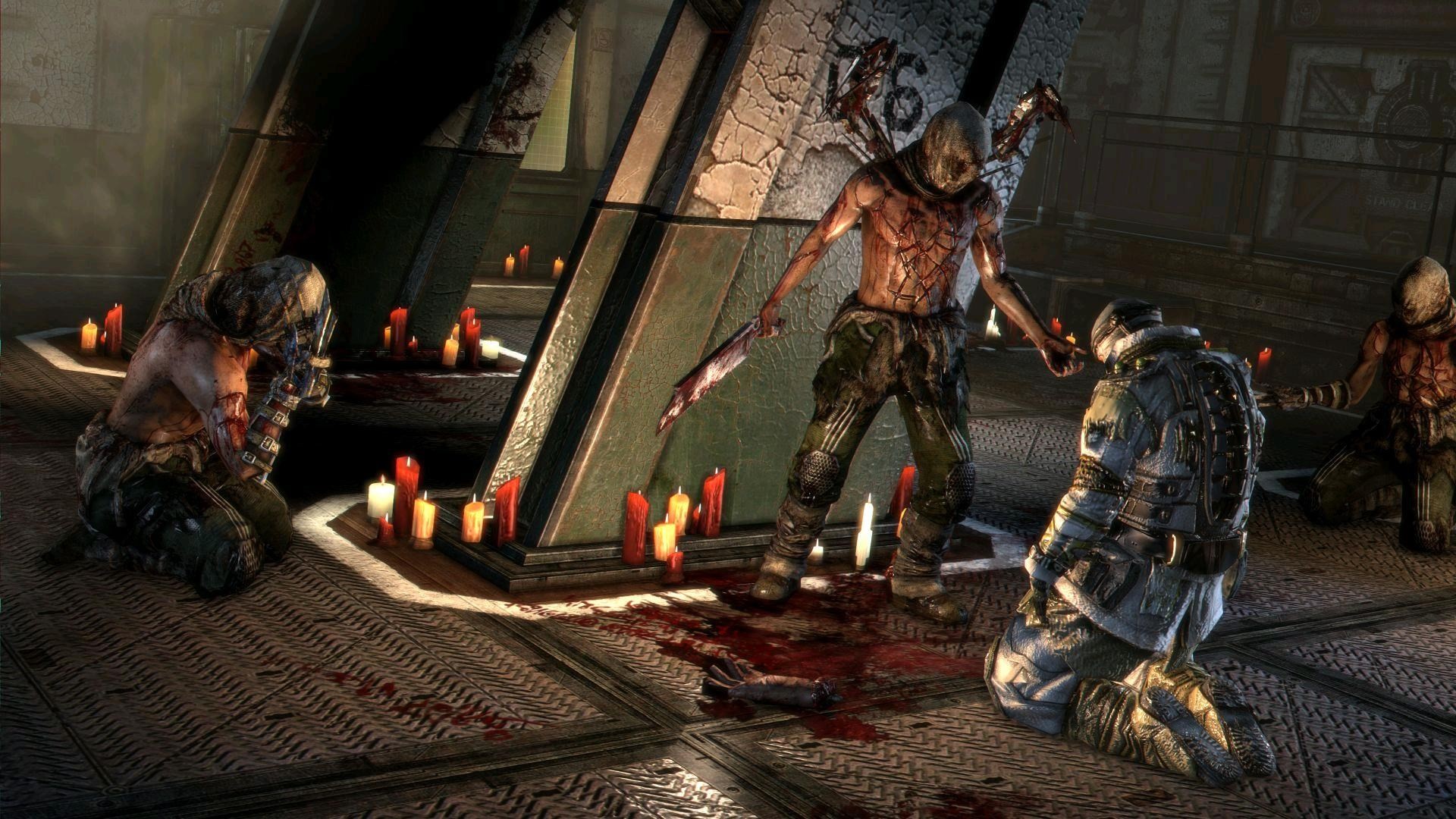 Dead Space 2, Unitology, Candele, Necromorfo, Sangue, 1920x1080, wallpaper desktop
