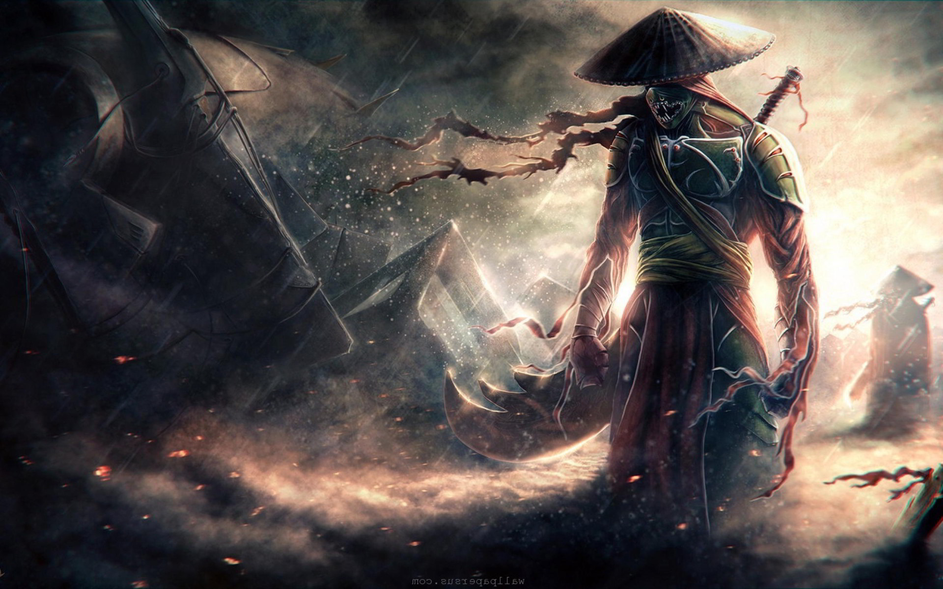 Samurai, Cappello conico, Guerriero, Arte digitale, Full HD, sfondo Windows 11