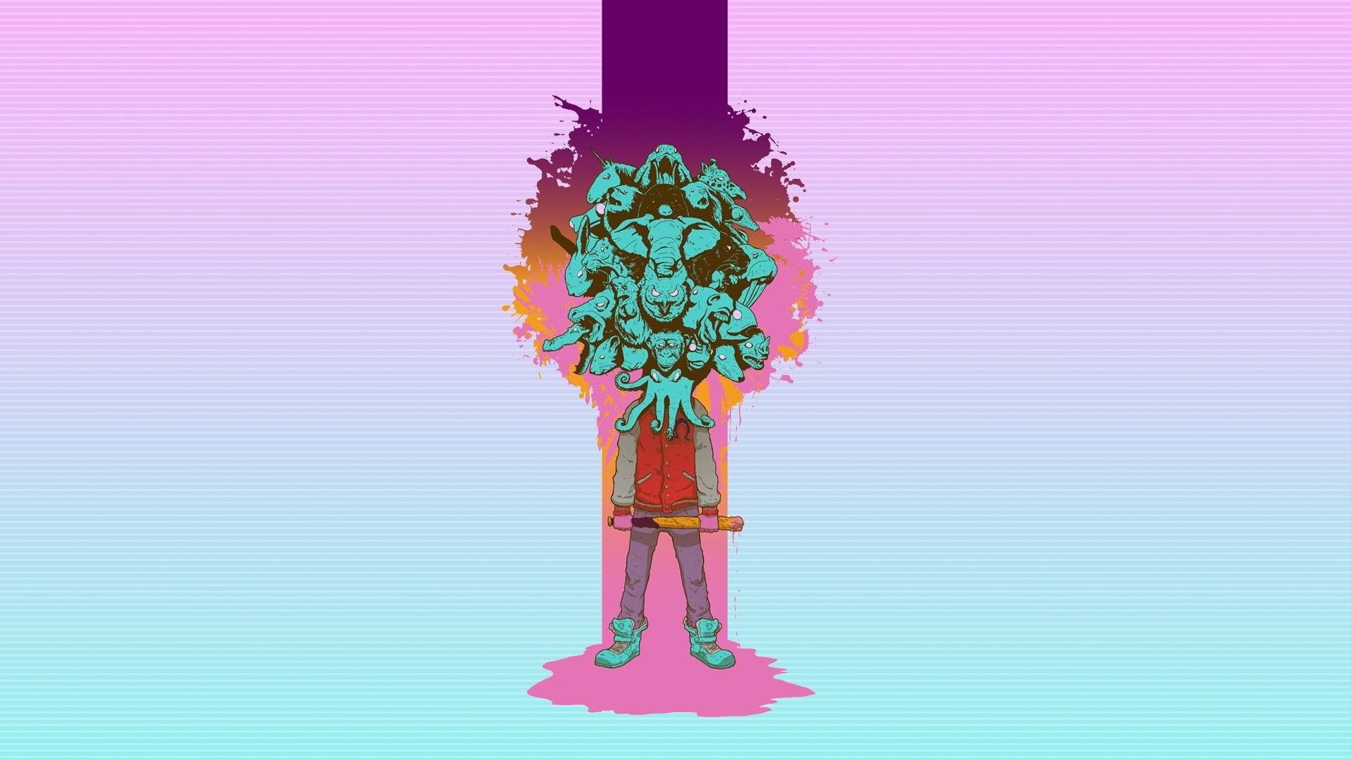 Hotline Miami, Personaggio, Sfondo pastello, Full HD, wallpaper per portatile