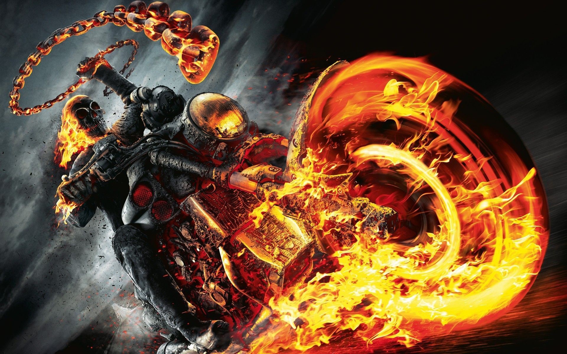 Ghost Rider, Marvel, Moto infuocata, Teschio in fiamme, Catene, 1920x1200, sfondo MacBook Pro