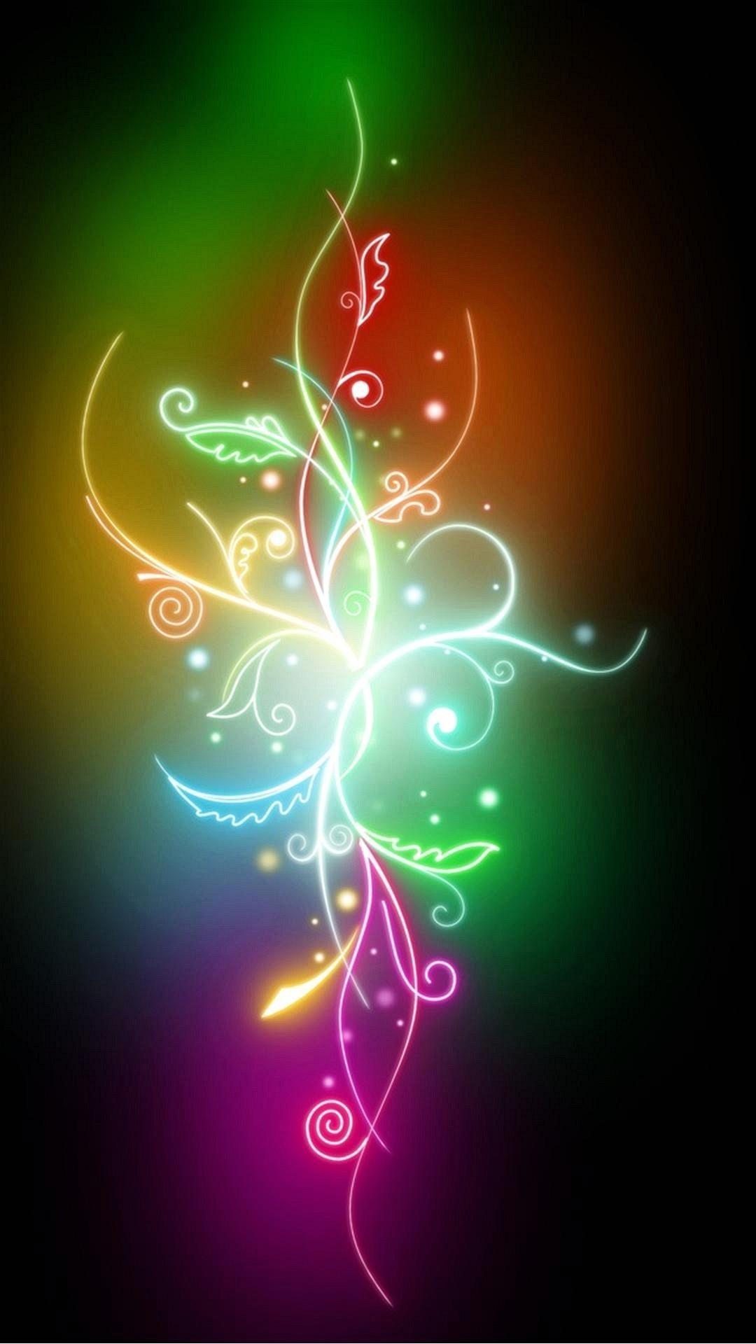 Arabeschi luminosi, Neon, Sfondo nero, Astratto, 1080x1920, schermata di blocco iPhone