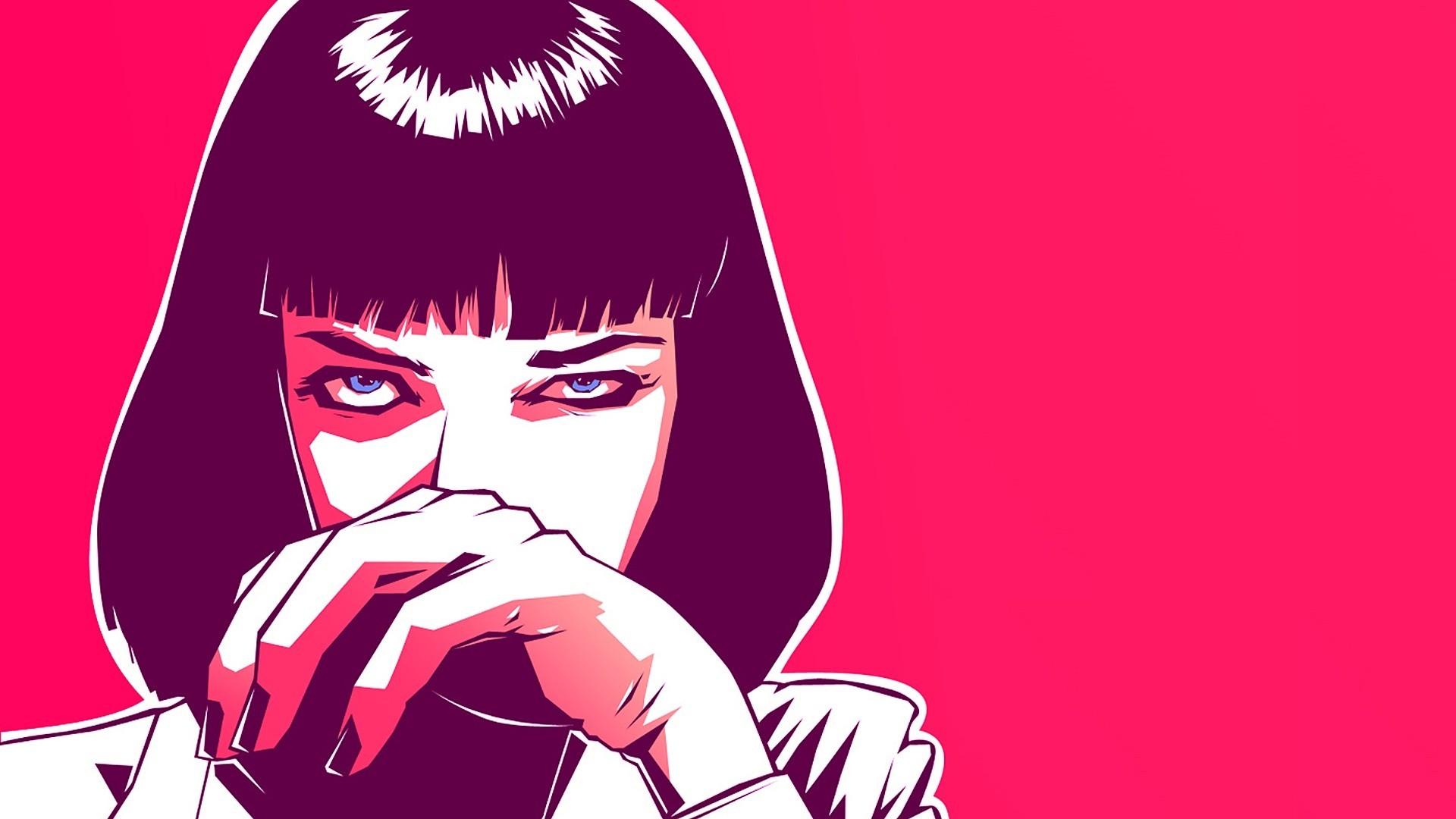 Mia Wallace, Pulp Fiction, Illustrazione, Sfondo rosa, Full HD, wallpaper desktop