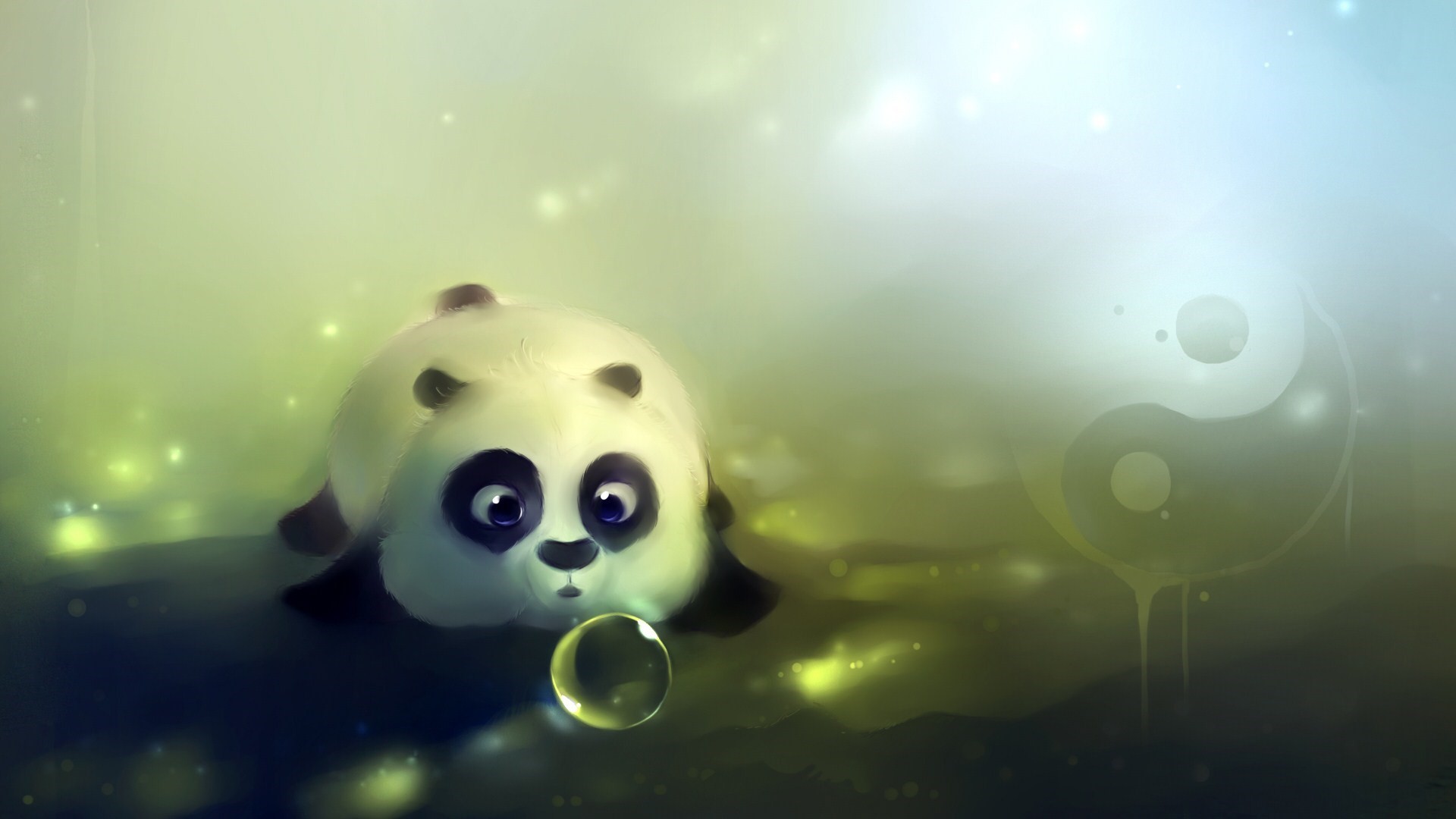 Panda, Bolla, Arte digitale, Yin e yang, Full HD, sfondo per PC