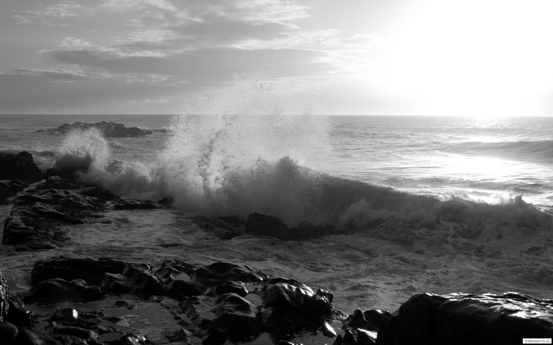 Onde, Scogli, Mare in tempesta, Monocromatico, 1920x1200, sfondo per PC