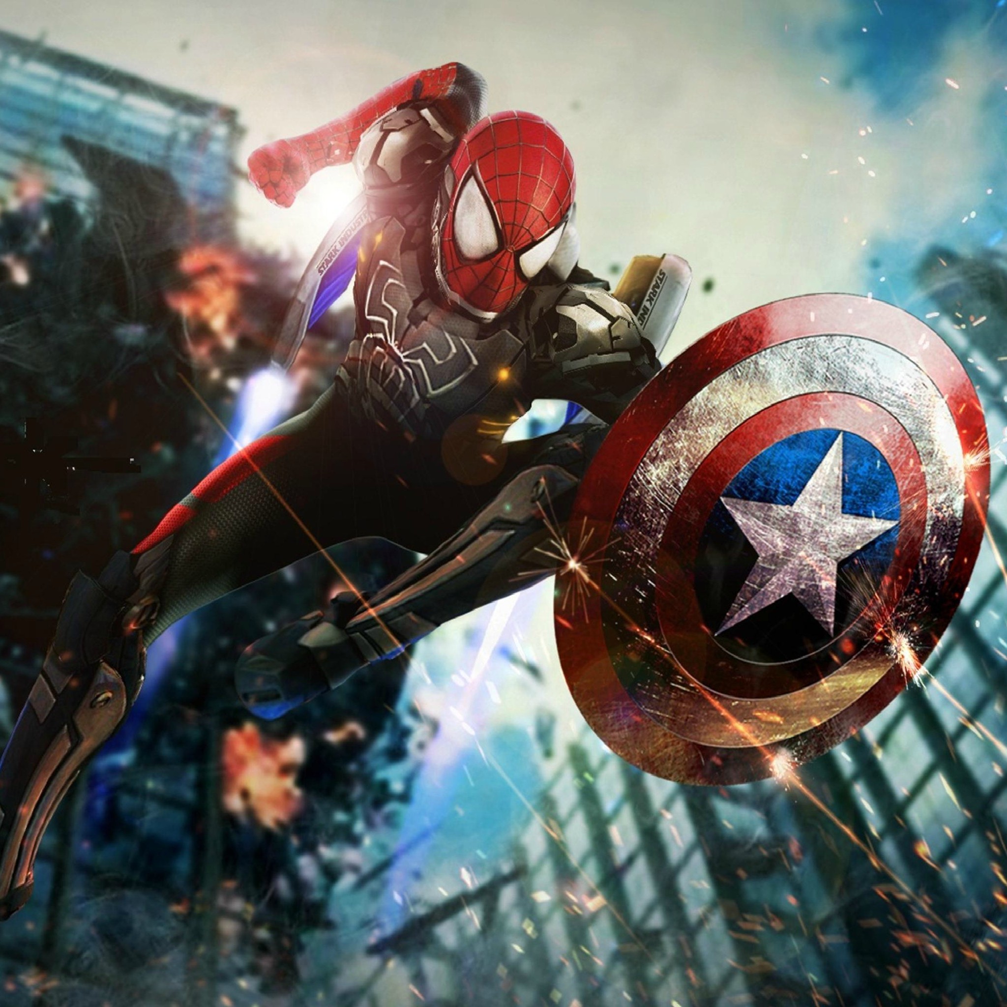 Spider-Man, Scudo di Captain America, Captain America: Civil War, Fan art, sfondo Full HD per tablet