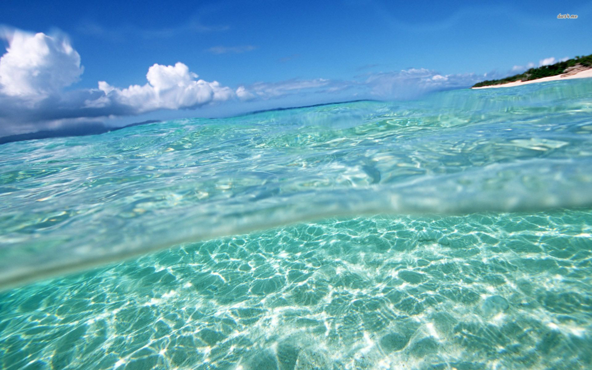 Mare turchese, Sott'acqua, Vista divisa, Sabbia, Full HD, sfondo per PC e portatile
