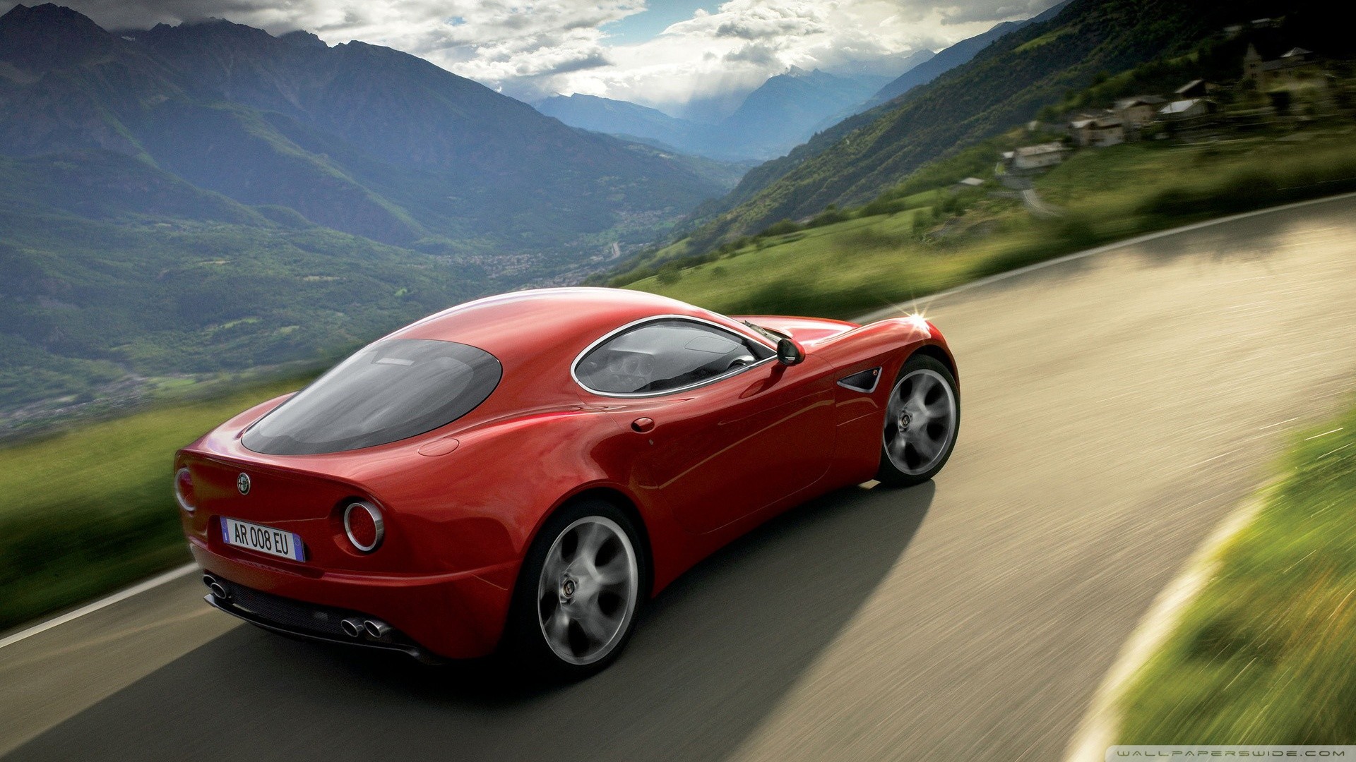 Alfa Romeo 8C Competizione, Alfa Romeo, Montagne, Rosso, Full HD, sfondo per portatile