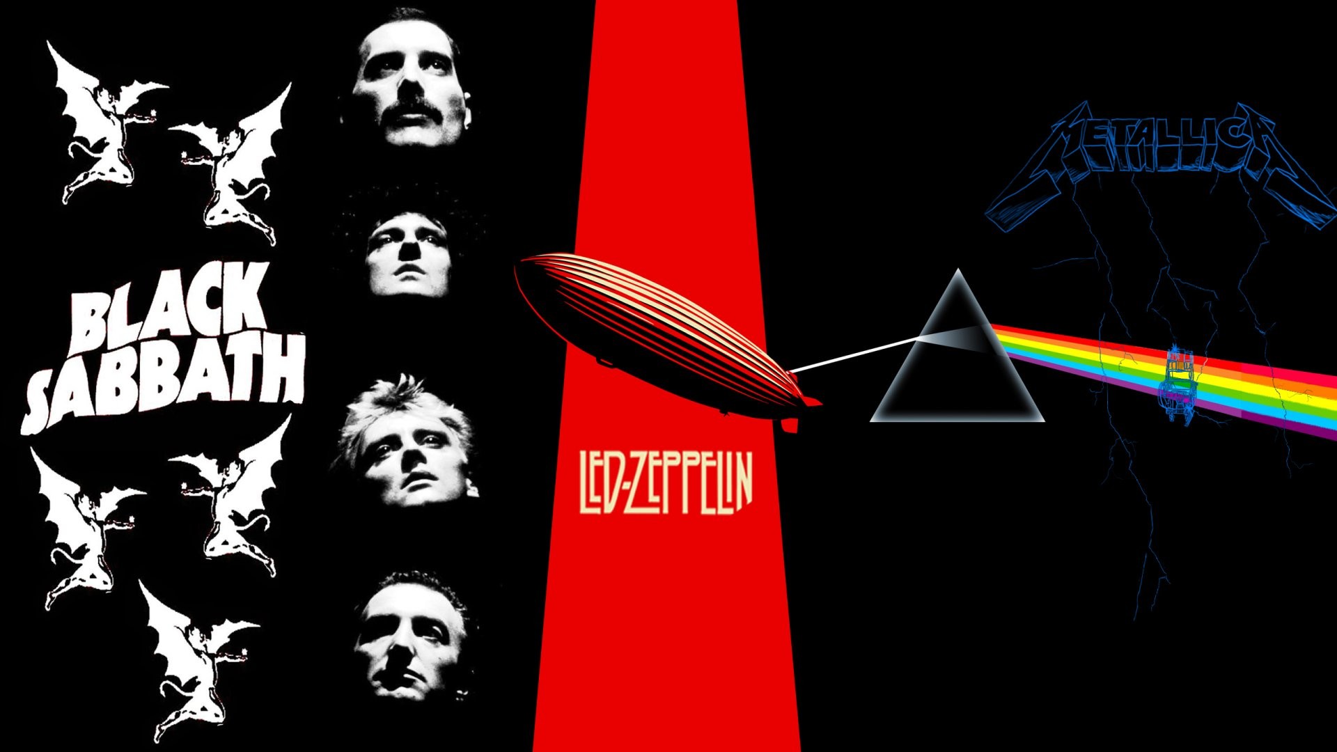 Black Sabbath, Queen, Led Zeppelin, Pink Floyd, Metallica, Collage, sfondo widescreen Full HD