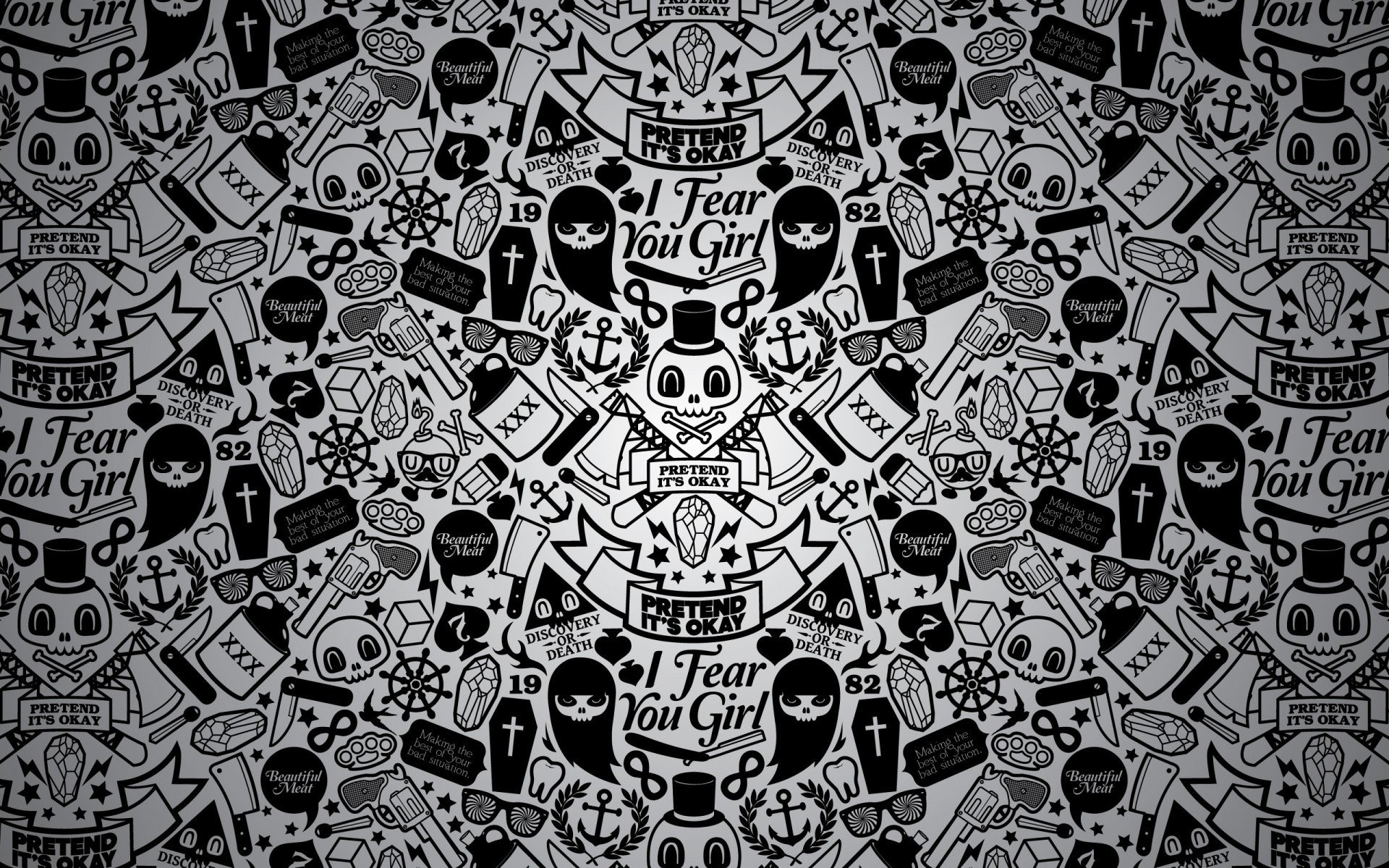 I Fear No Girl, Pattern, Doodle, Bianco e nero, 1920x1200, sfondo per PC