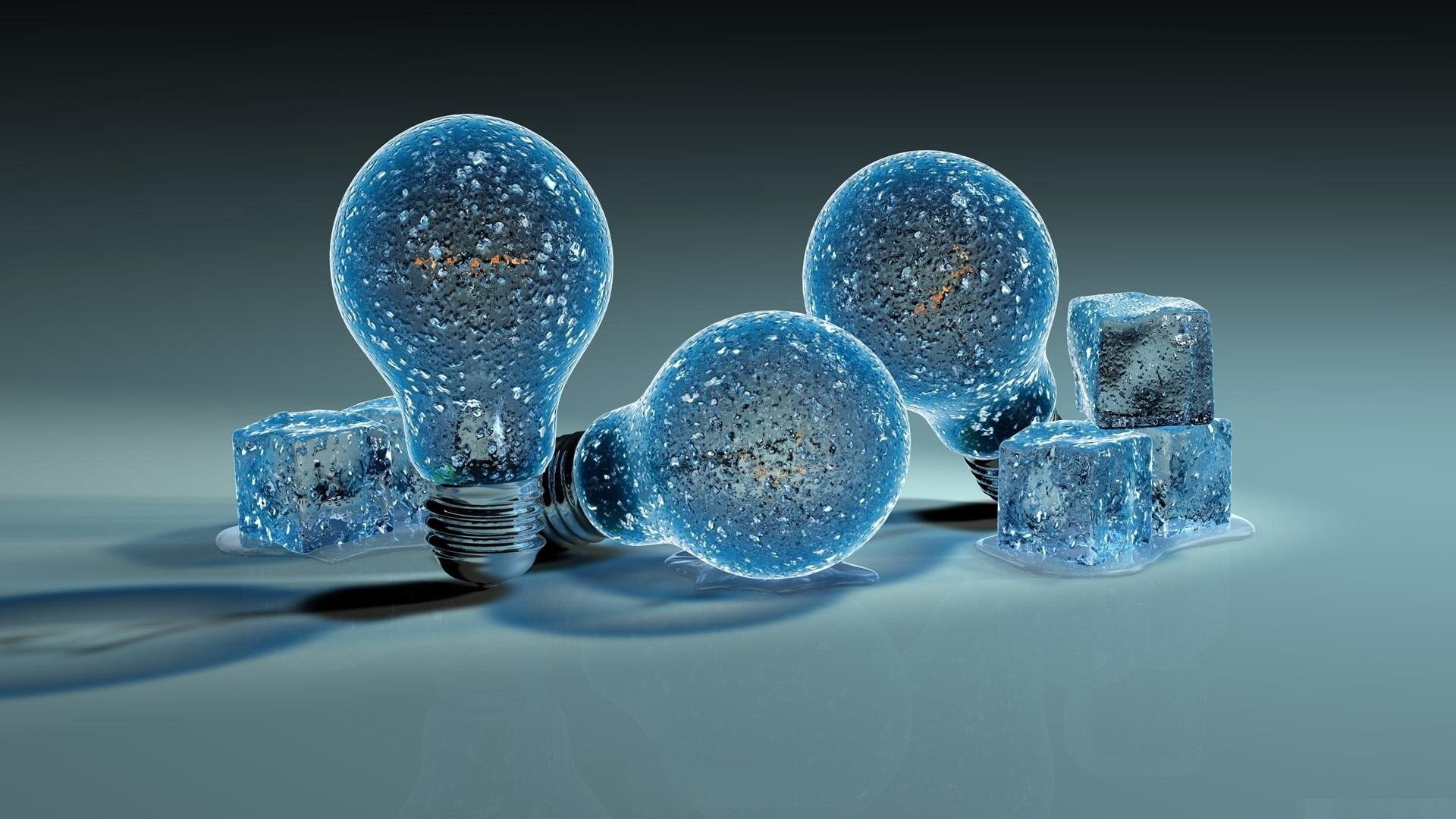 Lampadine, Cubetti di ghiaccio, Arte digitale, Azzurro, Full HD 1080p, sfondo desktop