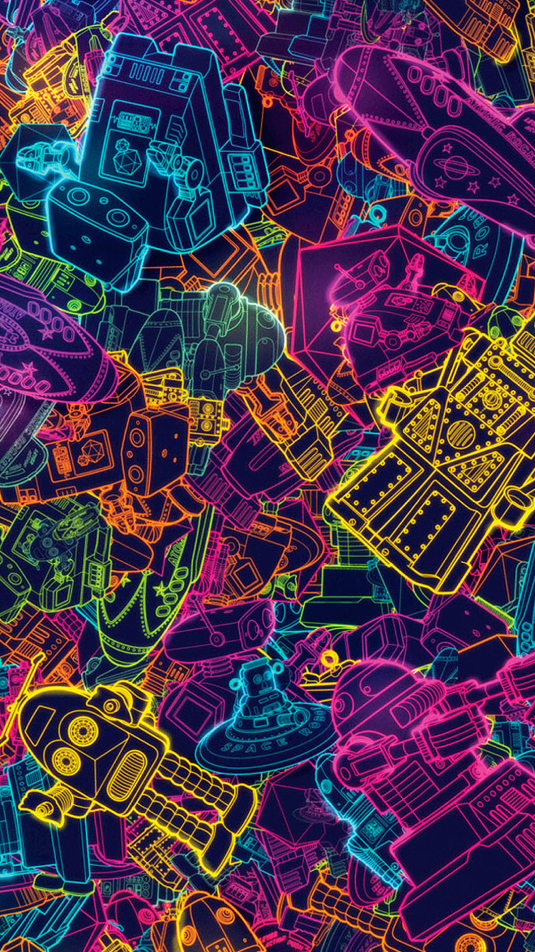 Robot, Doodle, Neon, Illustrazione, sfondo iPhone