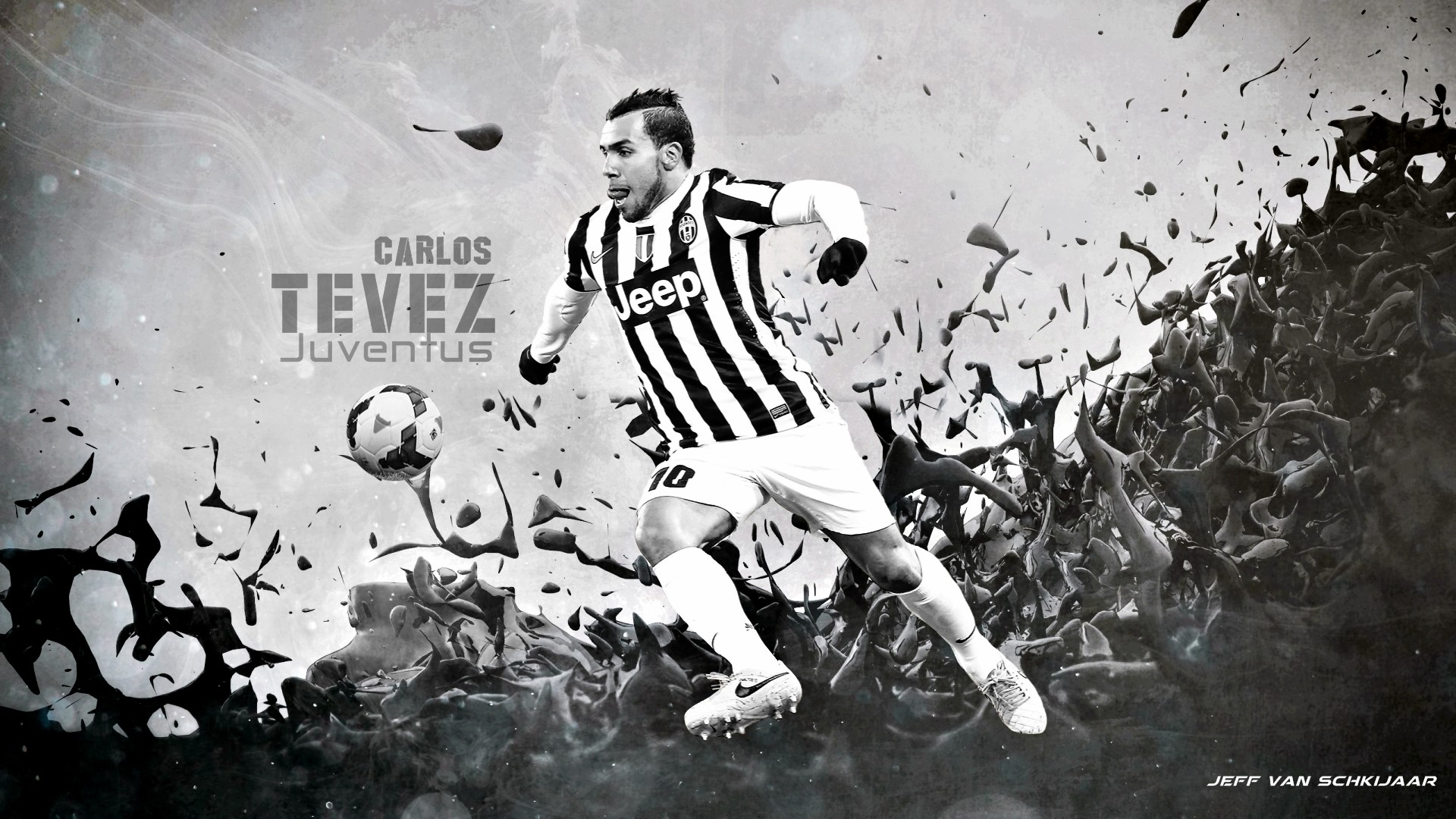 Carlos Tevez, Juventus, Calciatore, Bianco e nero, Full HD, sfondo per portatile
