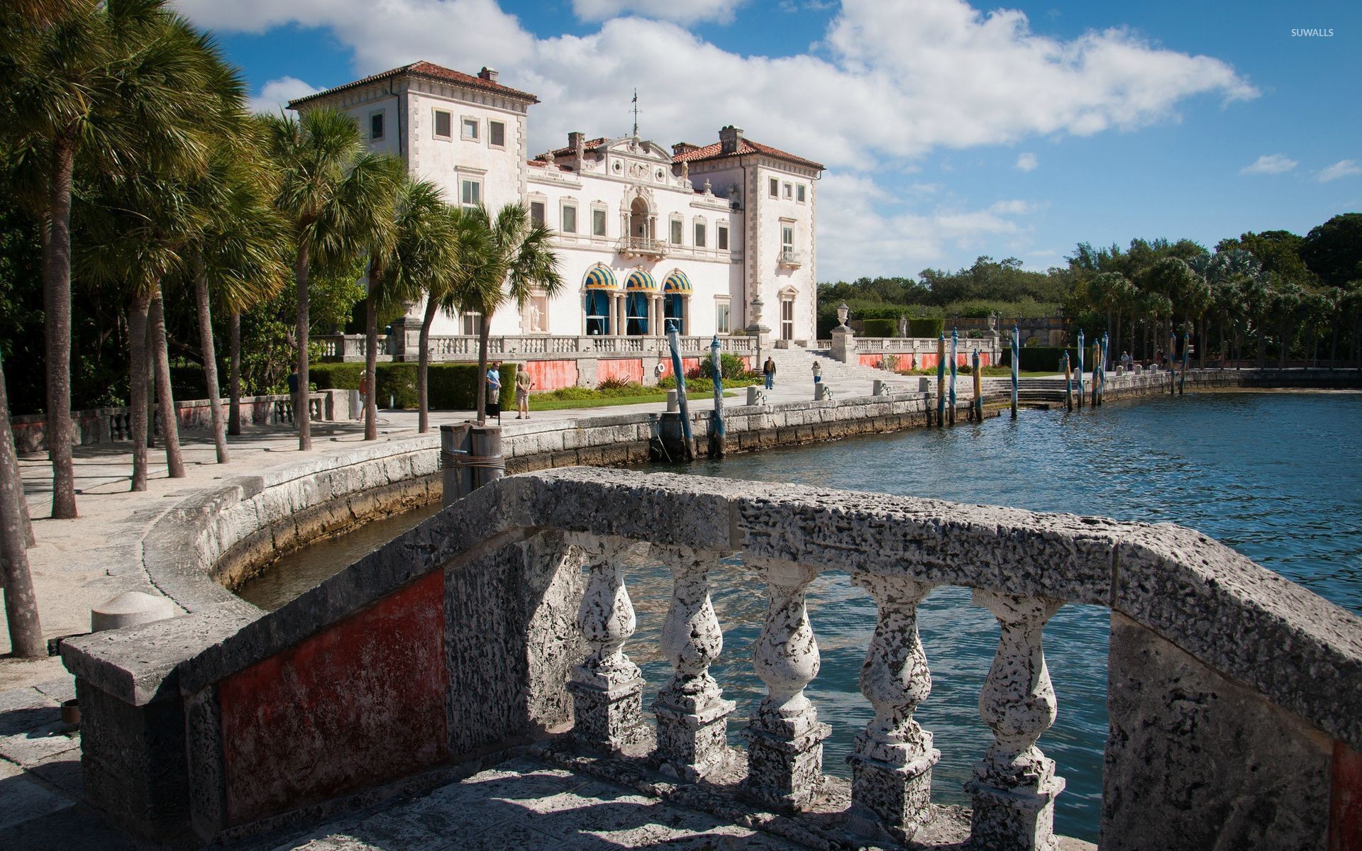 Villa Vizcaya, Vizcaya Museum and Gardens, Miami, Balaustra, Baia, wallpaper Windows 11
