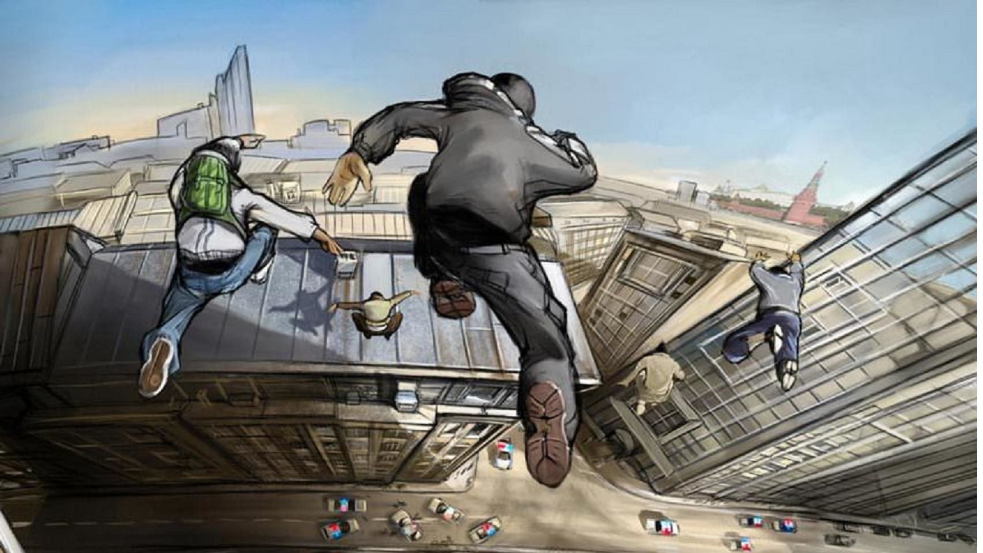 Parkour, Tetti, Illustrazione, Città, Full HD, wallpaper per portatile