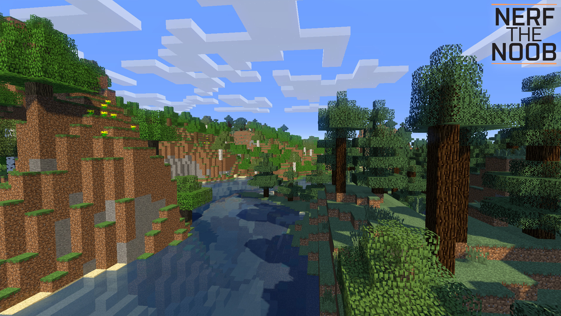 Minecraft, Fiume, Foresta, Scogliera, Full HD, sfondo per portatile