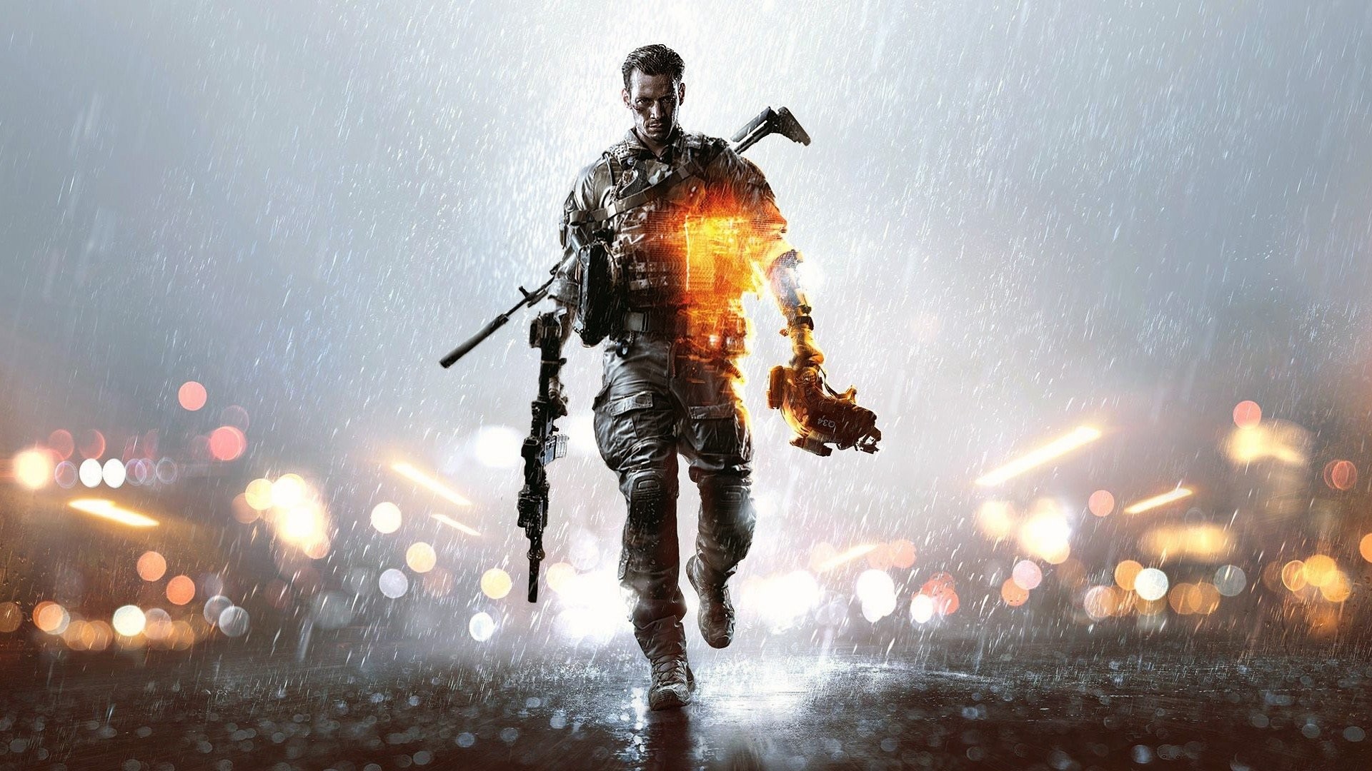 Battlefield 4, Soldato, Pioggia, Bokeh, Fuoco, Full HD, sfondo per portatile