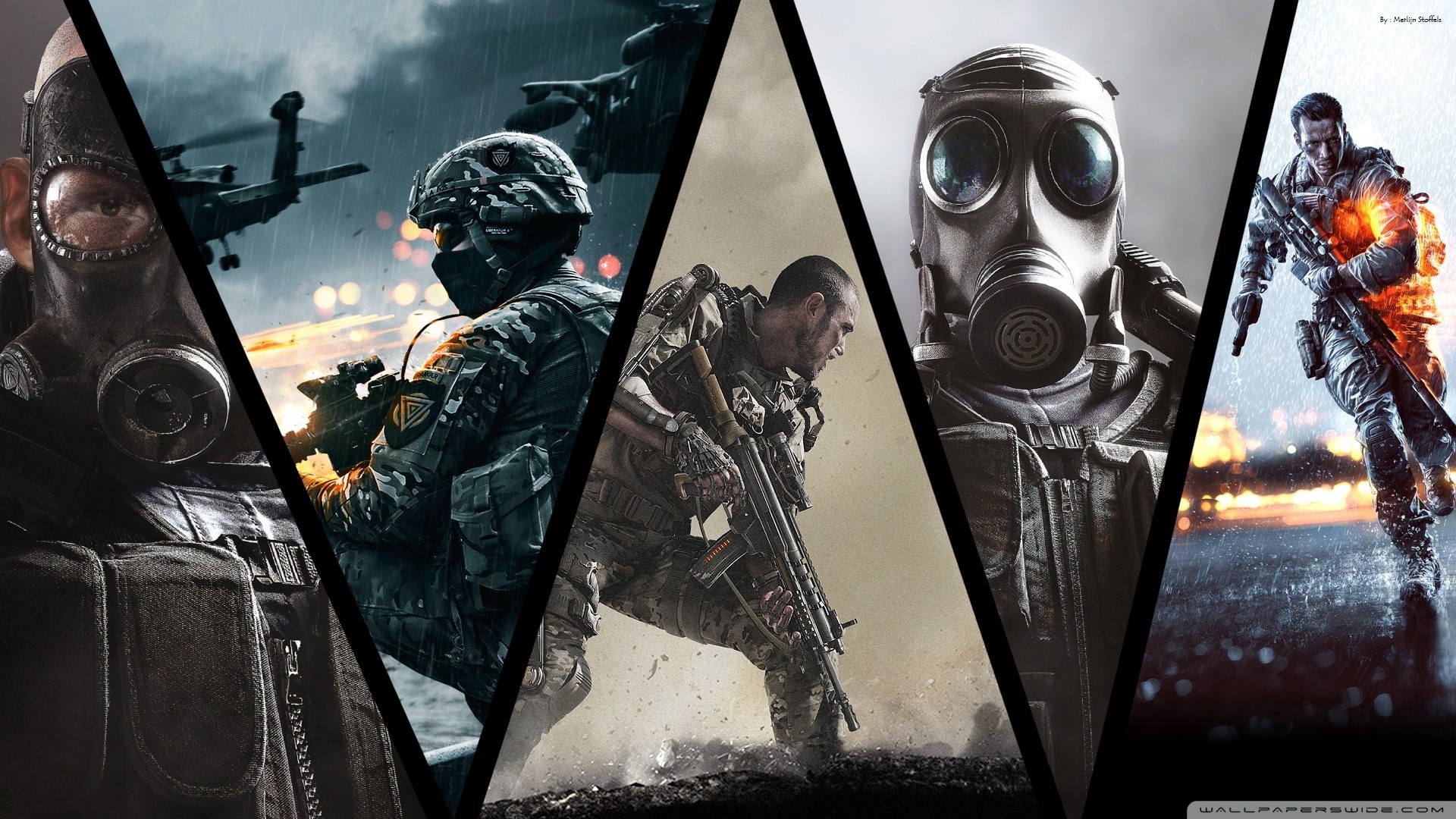 Battlefield 4, Rainbow Six Siege, Soldati, Maschera antigas, Collage, sfondo desktop 1920x1080