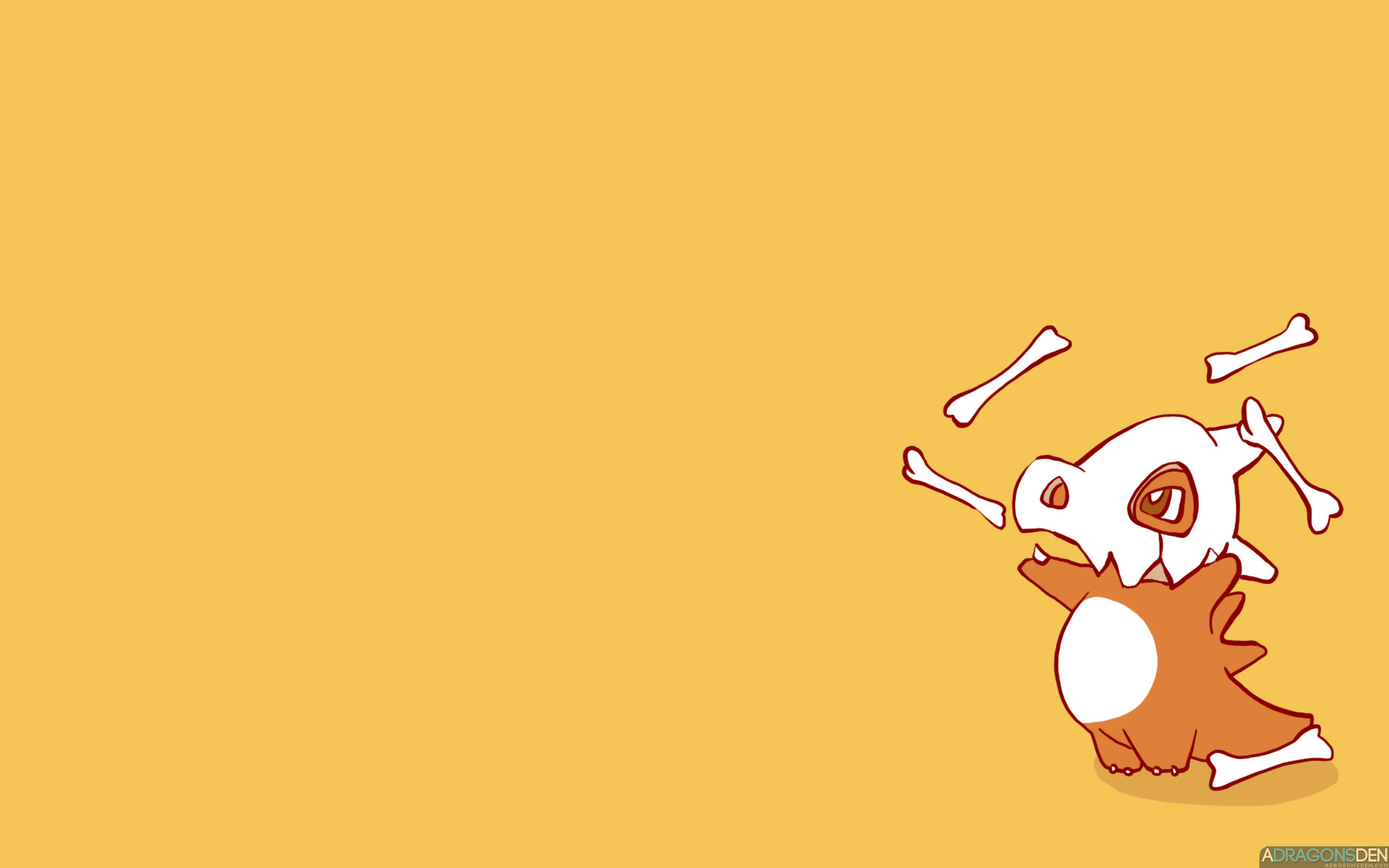 Cubone, Pokémon, Ossa, Sfondo giallo, Minimalismo, 16:10 Full HD, wallpaper widescreen