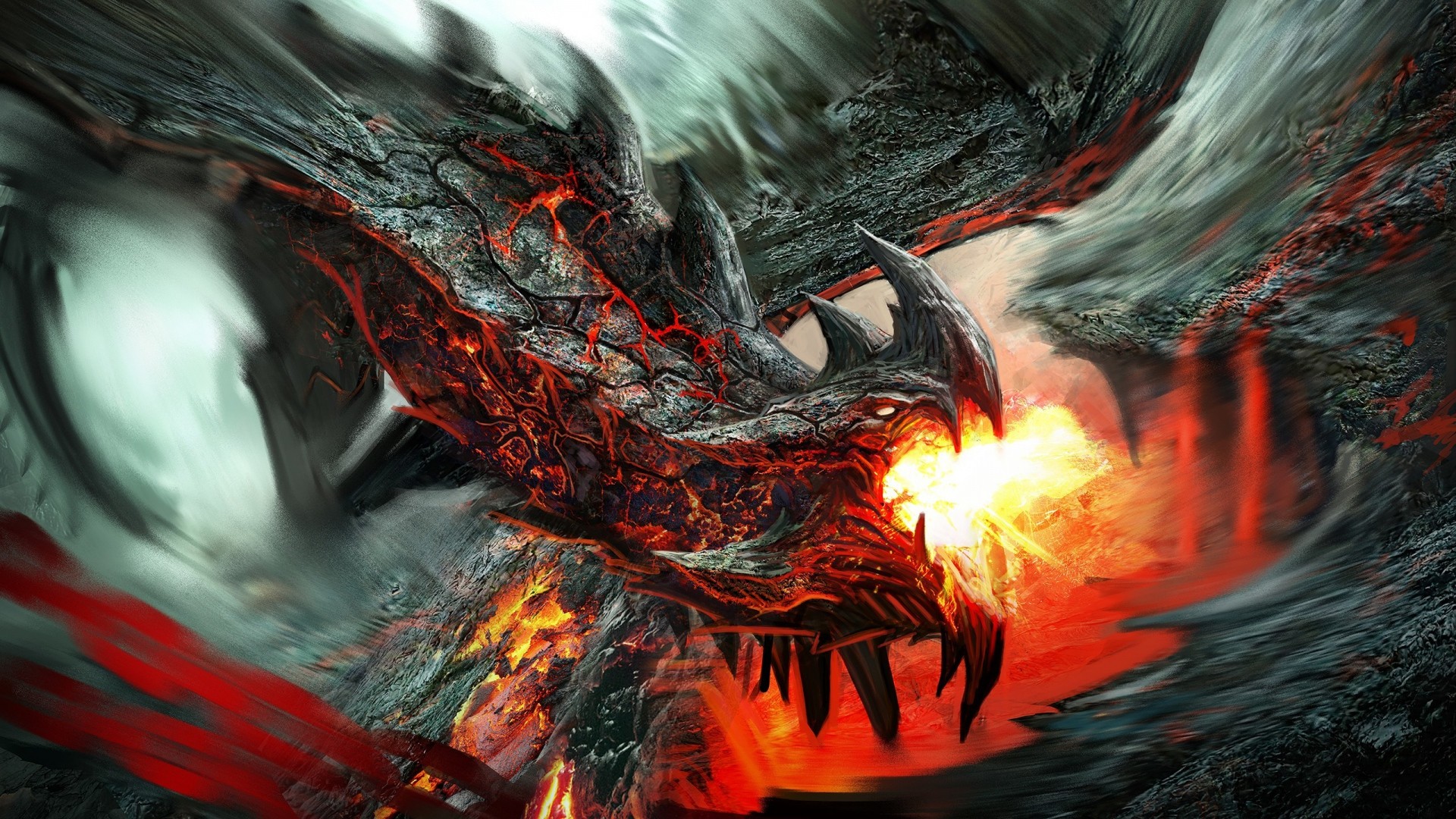 Drago, Soffio di fuoco, Rosso, Arte fantasy, Full HD, sfondo Windows 11