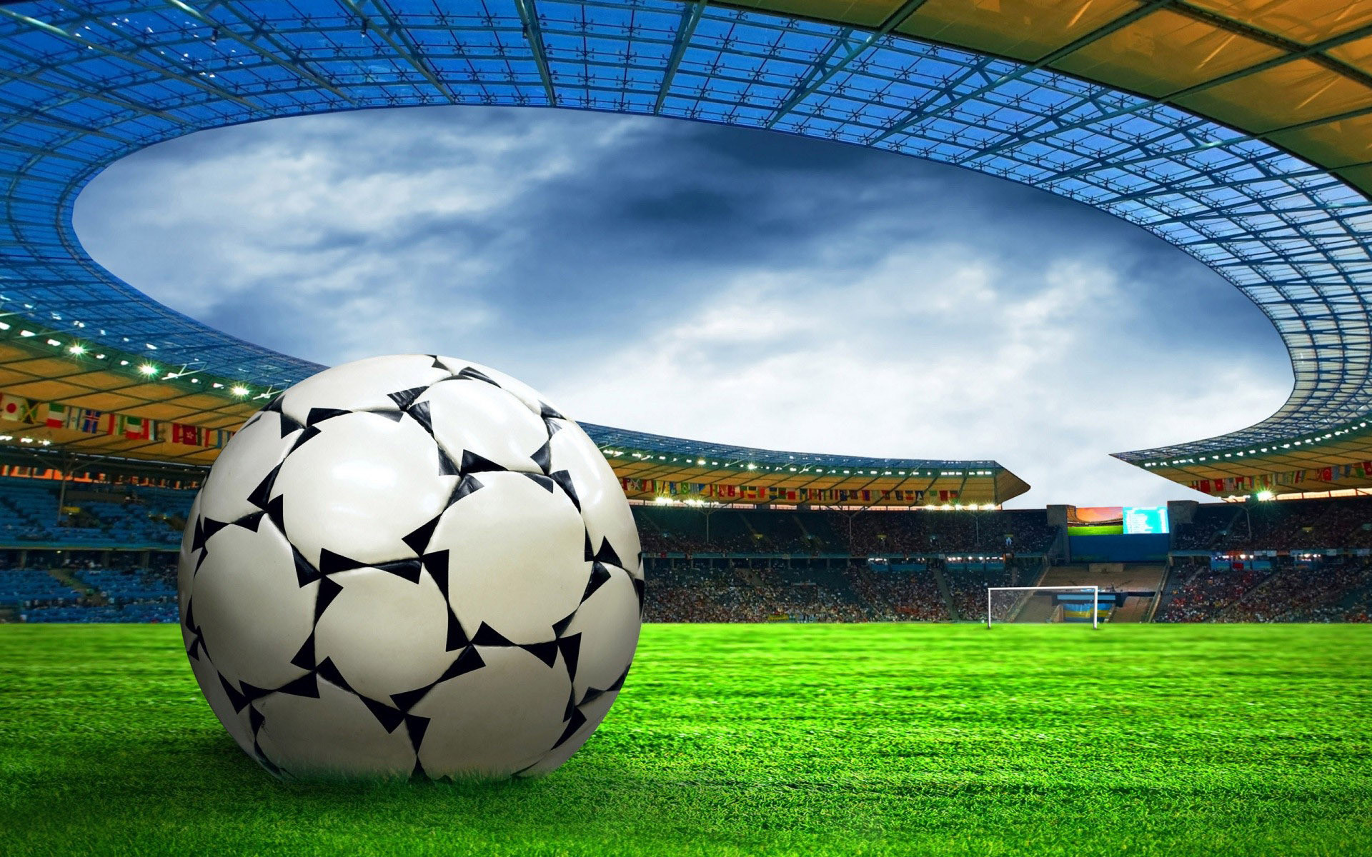Pallone, Stadio, Erba, Nuvole, 16:10 Full HD, sfondo widescreen