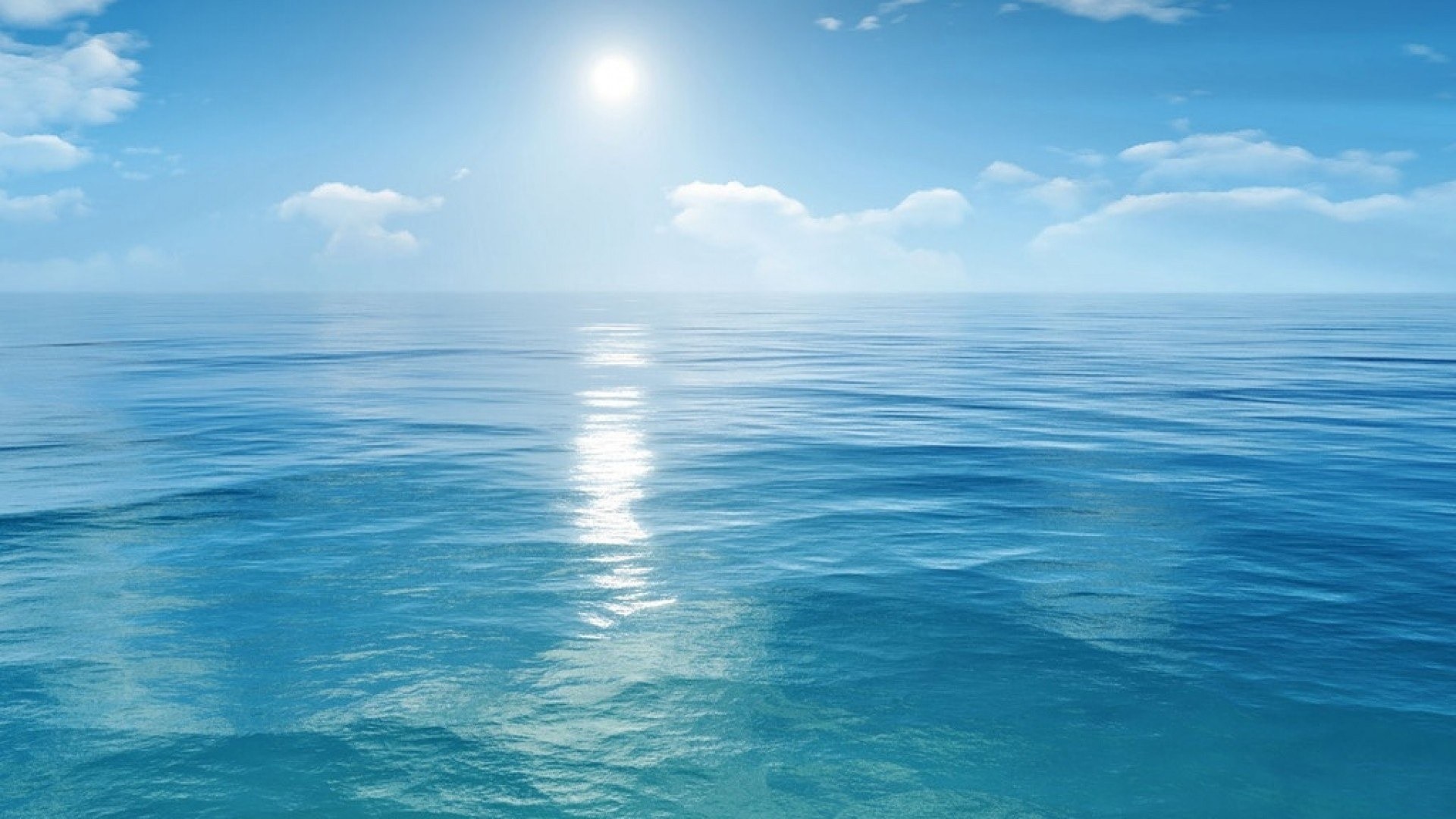 Sole, Mare, Cielo azzurro, Orizzonte, Full HD, sfondo per PC e portatile