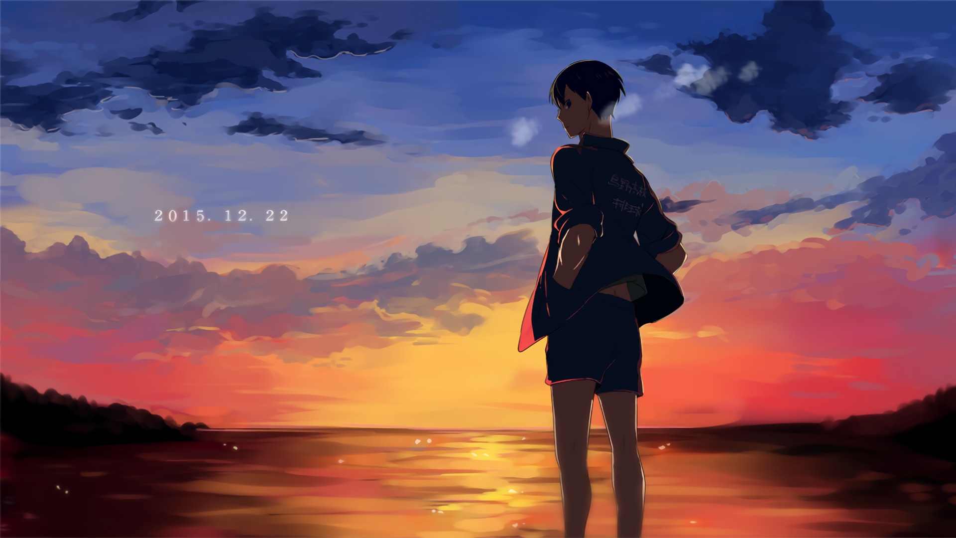 Tobio Kageyama, Haikyu!!, Tramonto, Mare, 1920x1080, immagine di sfondo