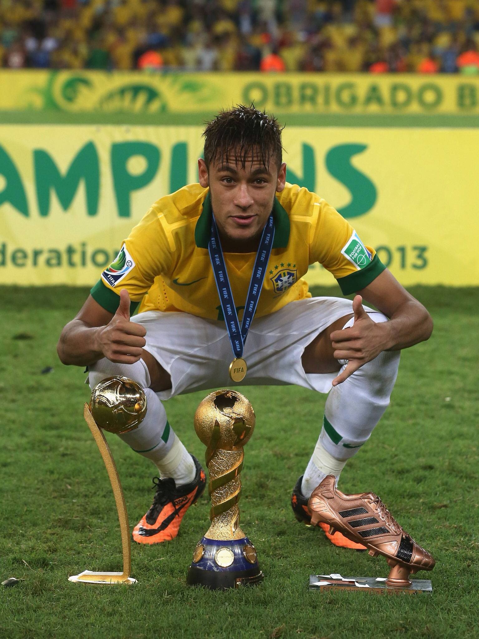 Neymar, FIFA Confederations Cup 2013, Nazionale brasiliana, Trofeo, sfondo QHD+ per tablet