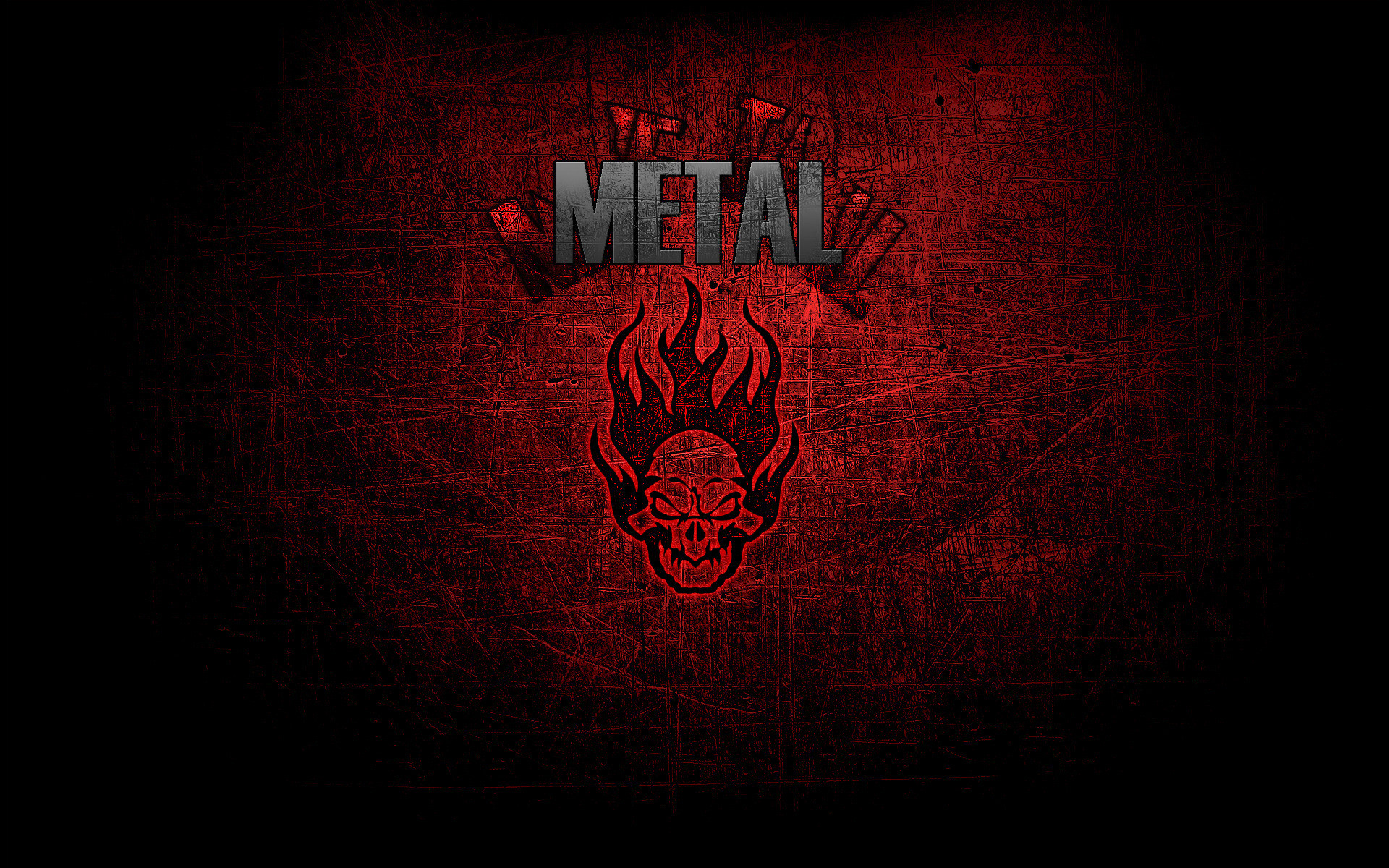 Metal, Teschio fiammeggiante, Sfondo rosso, Logo, 16:10 Full HD, wallpaper widescreen