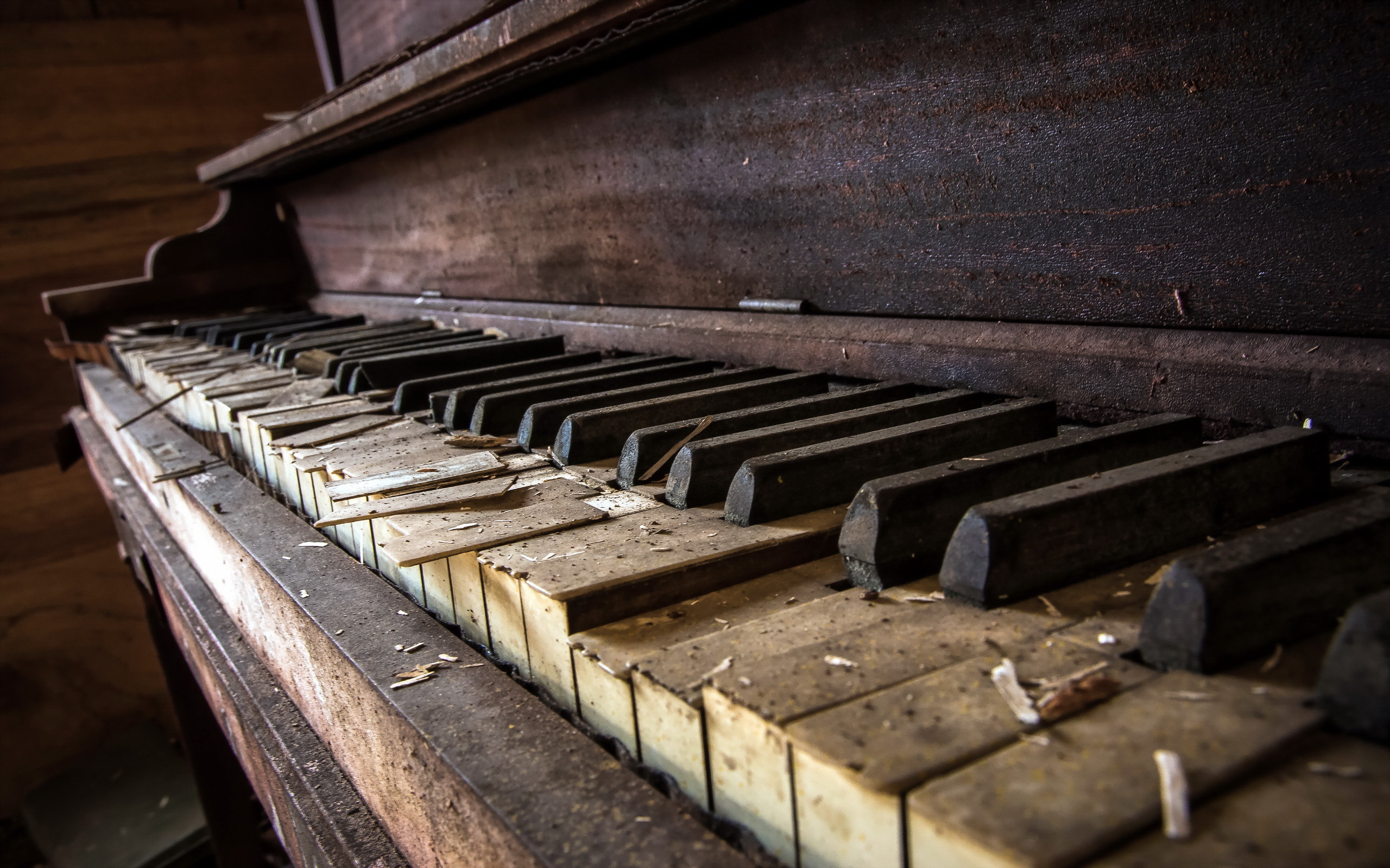 Pianoforte abbandonato, Tasti rovinati, Vintage, 2560x1600, wallpaper desktop