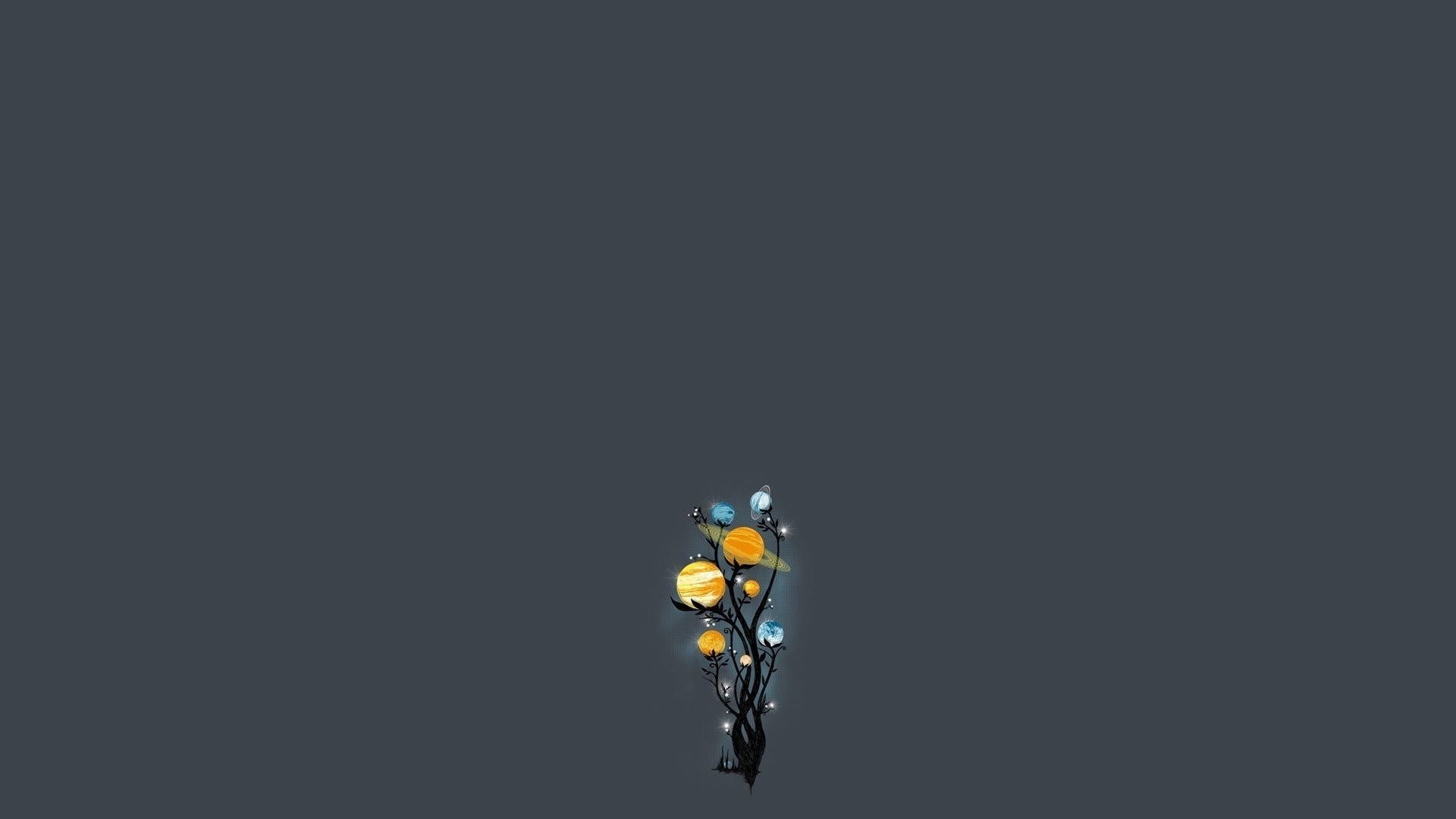Sistema solare, Pianeti, Albero, Minimalista, Grigio, 16:9 Full HD, sfondo widescreen