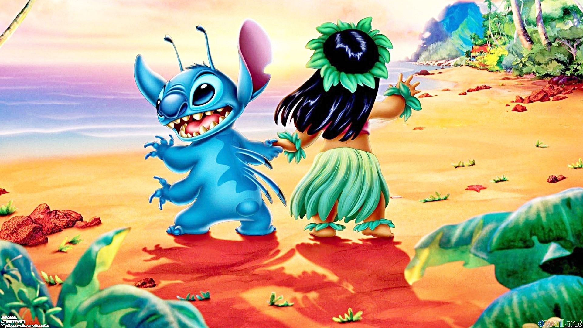Lilo & Stitch, Stitch, Lilo, Spiaggia, 1920x1080, immagine di sfondo