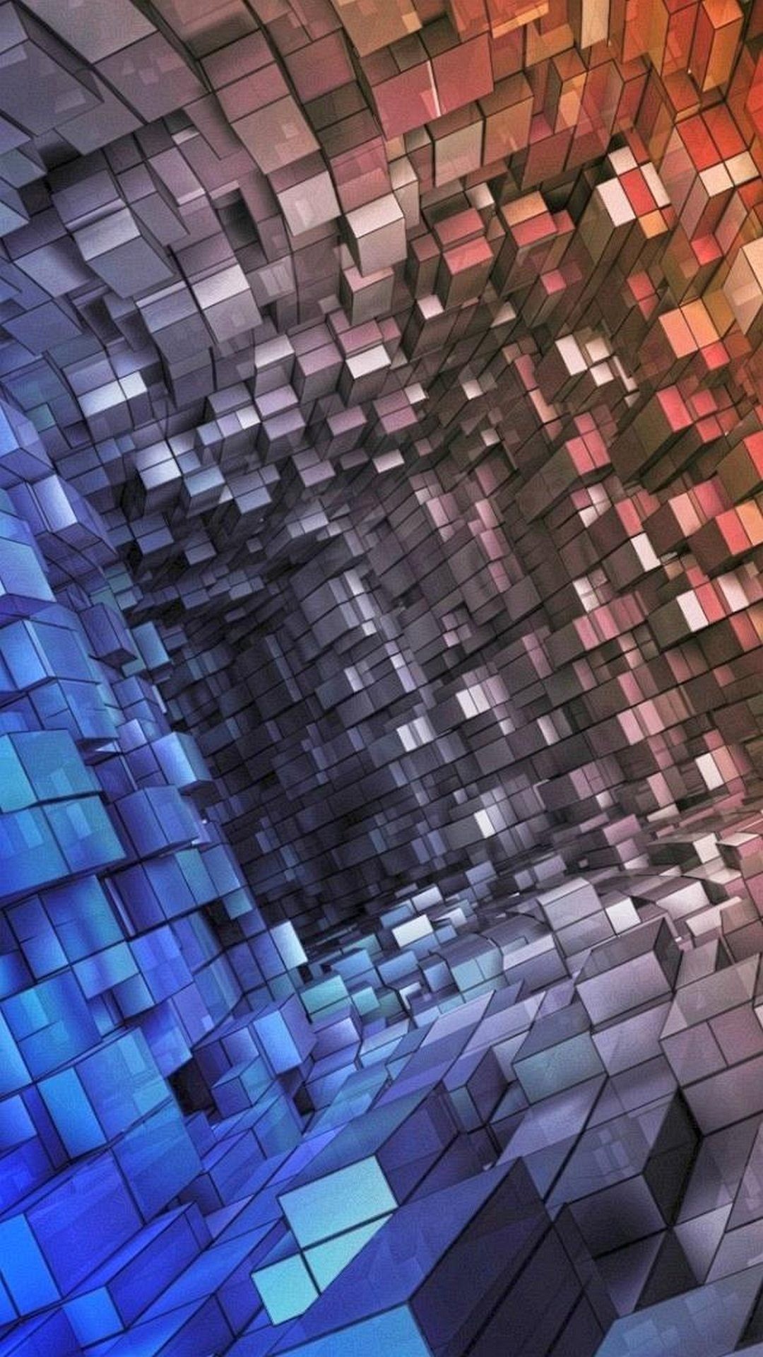 Cubi 3D, Tunnel, Blu, Full HD, wallpaper per smartphone