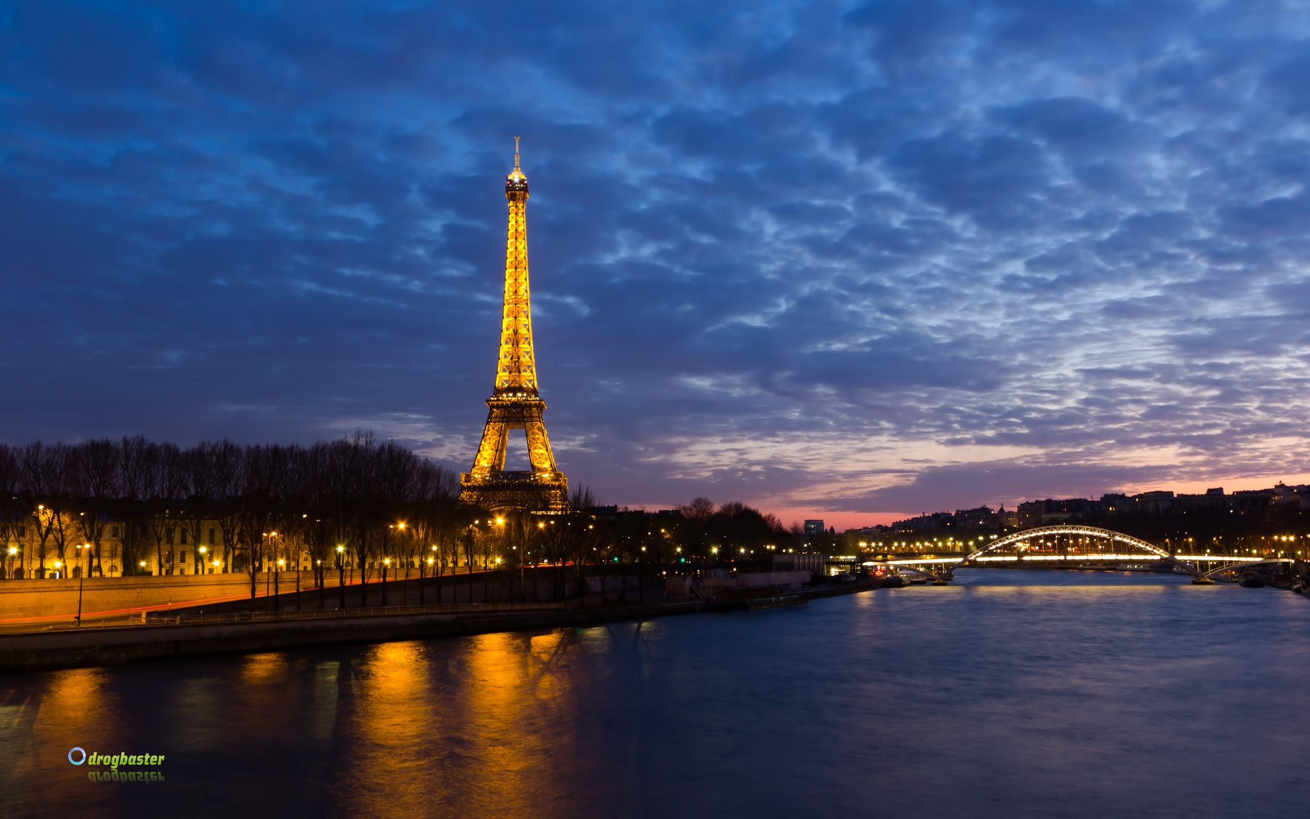 Torre Eiffel, Senna, Parigi, Crepuscolo, Luci, 2560x1600, immagine di sfondo