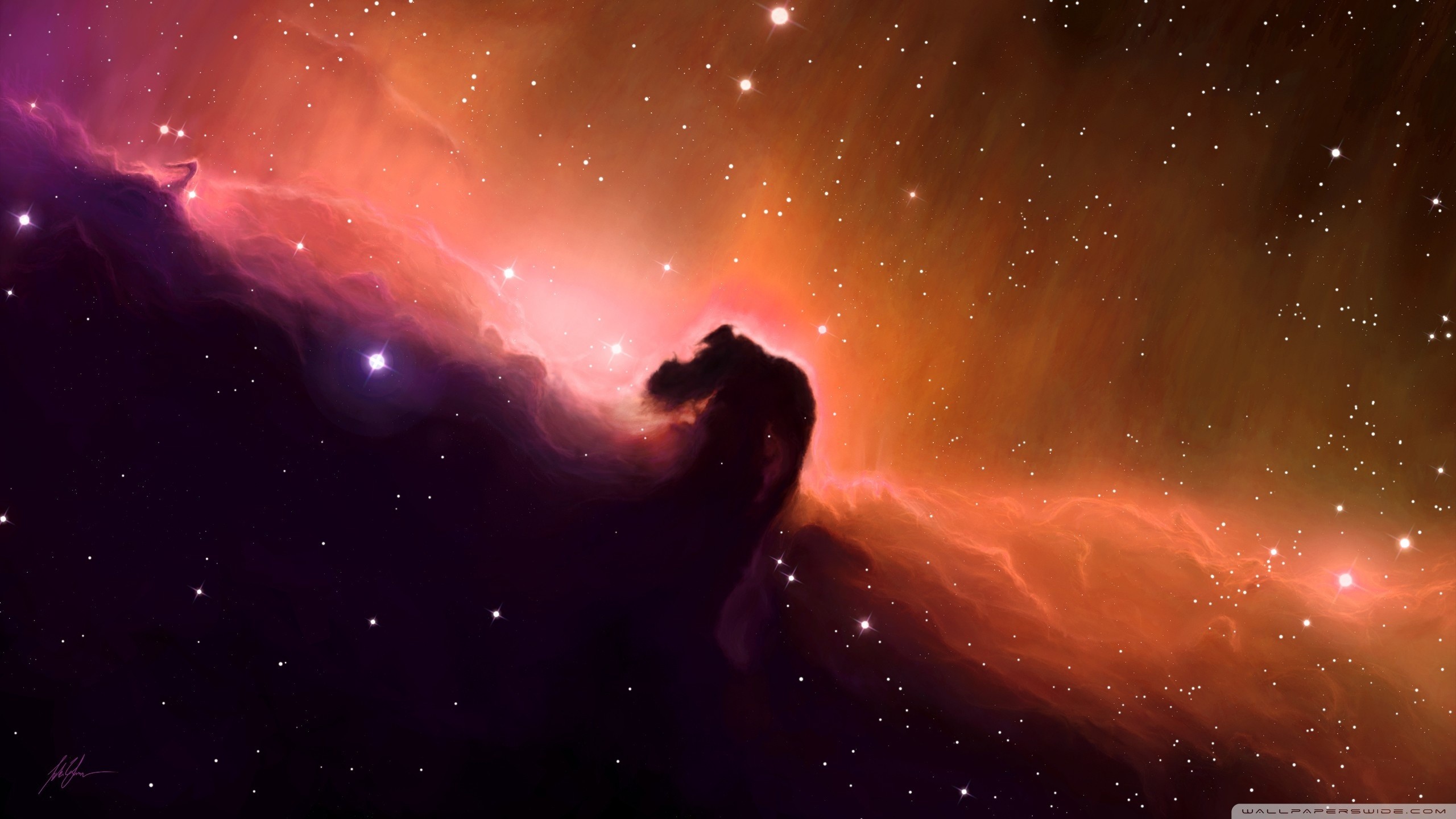Nebulosa Testa di Cavallo, Orione, Arancione, Stelle, 16:9 2K, sfondo widescreen