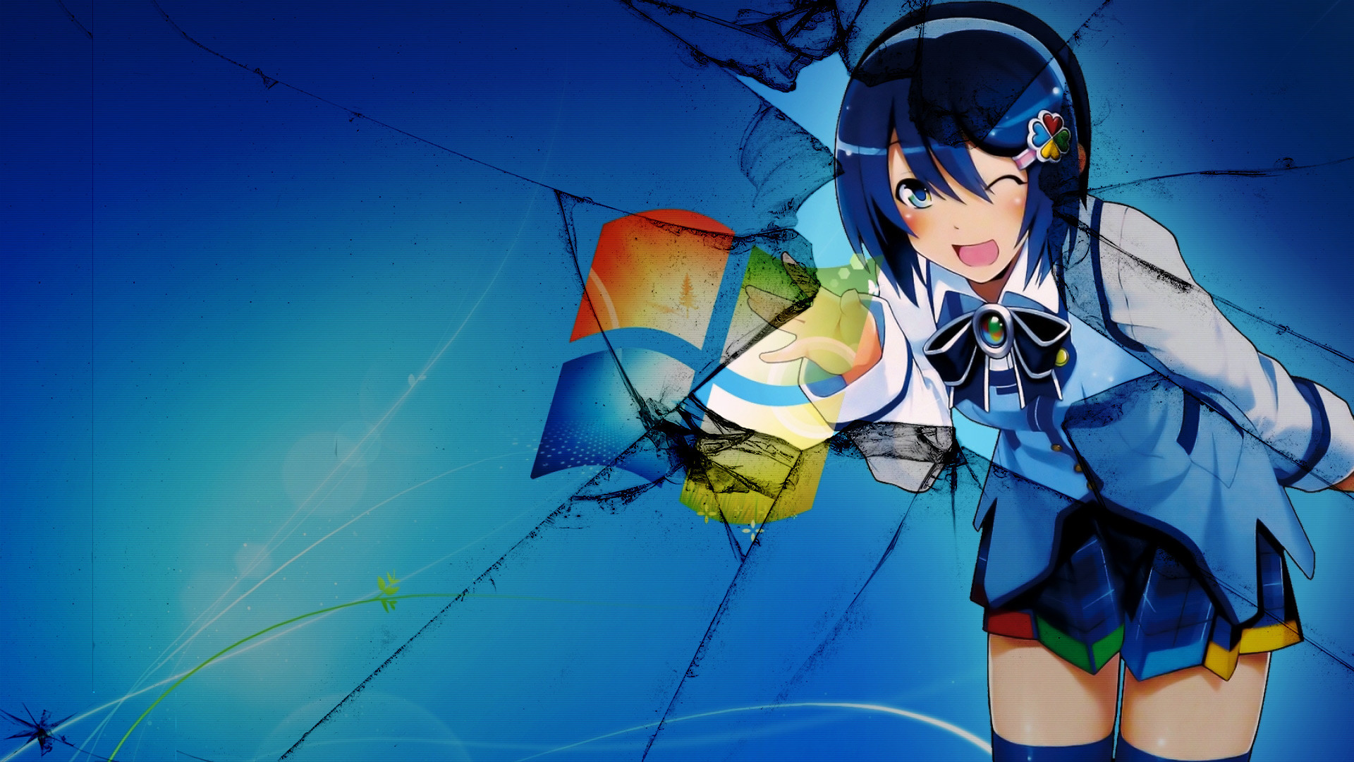 Madobe Nanami, Windows 7, OS-tan, Vetro rotto, 1920x1080, immagine di sfondo