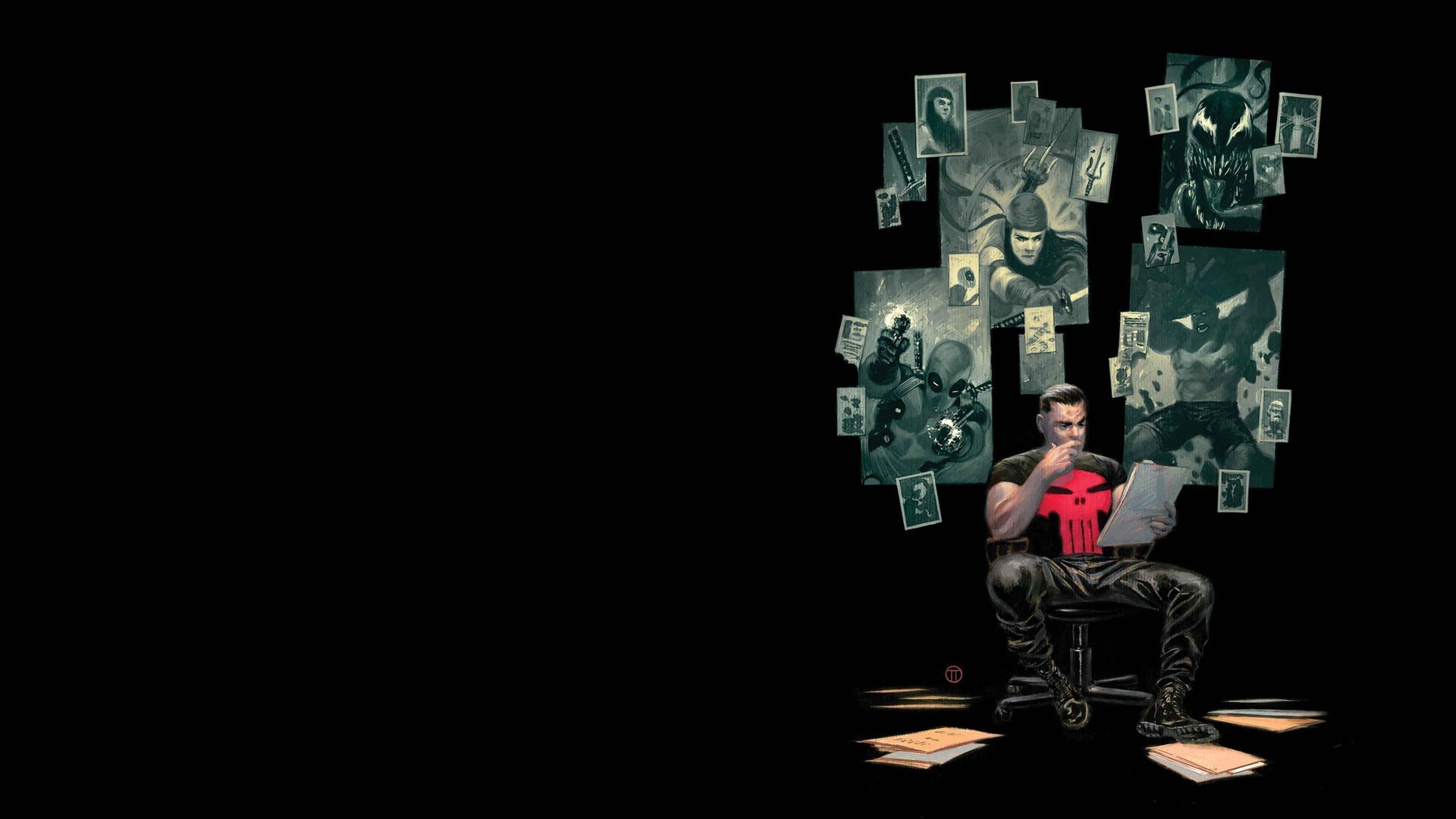 Frank Castle, The Punisher, Fumetto, Sfondo nero, 16:9 Full HD, wallpaper widescreen