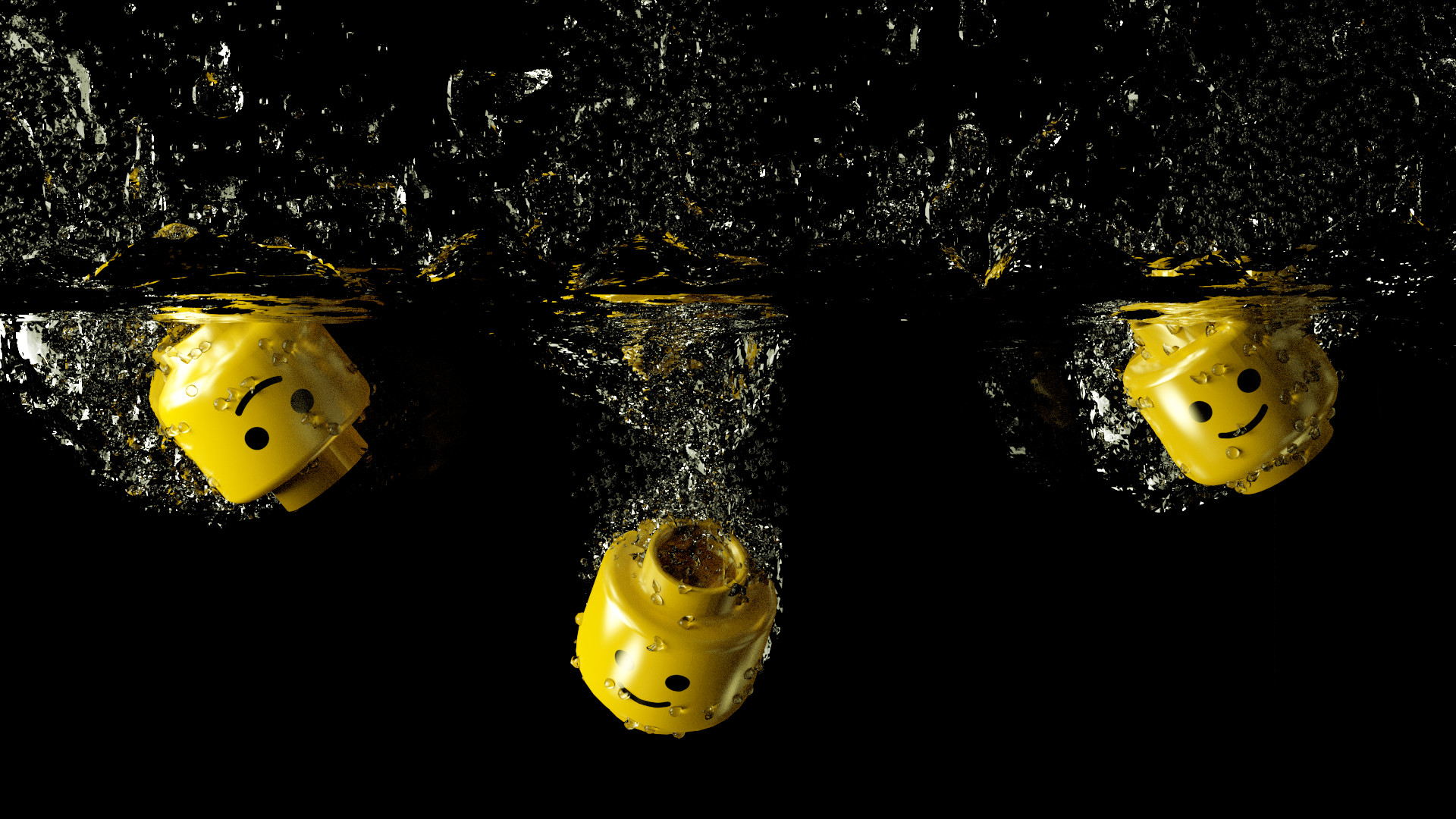 Teste LEGO, Sott'acqua, Bolle, Sfondo nero, Full HD, wallpaper per PC