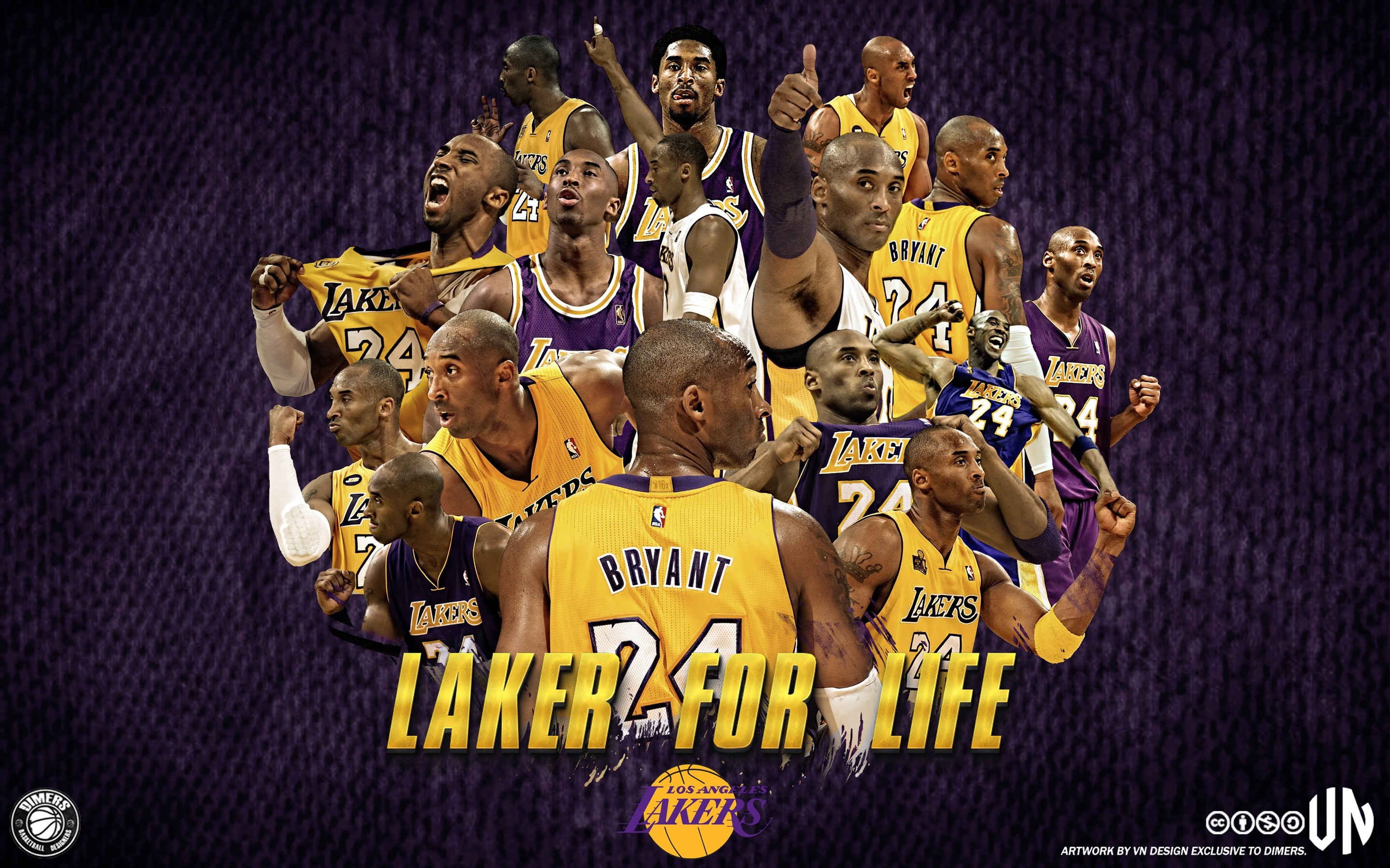 Kobe Bryant, Los Angeles Lakers, Laker for Life, Collage, Viola, sfondo 2880x1800 per PC