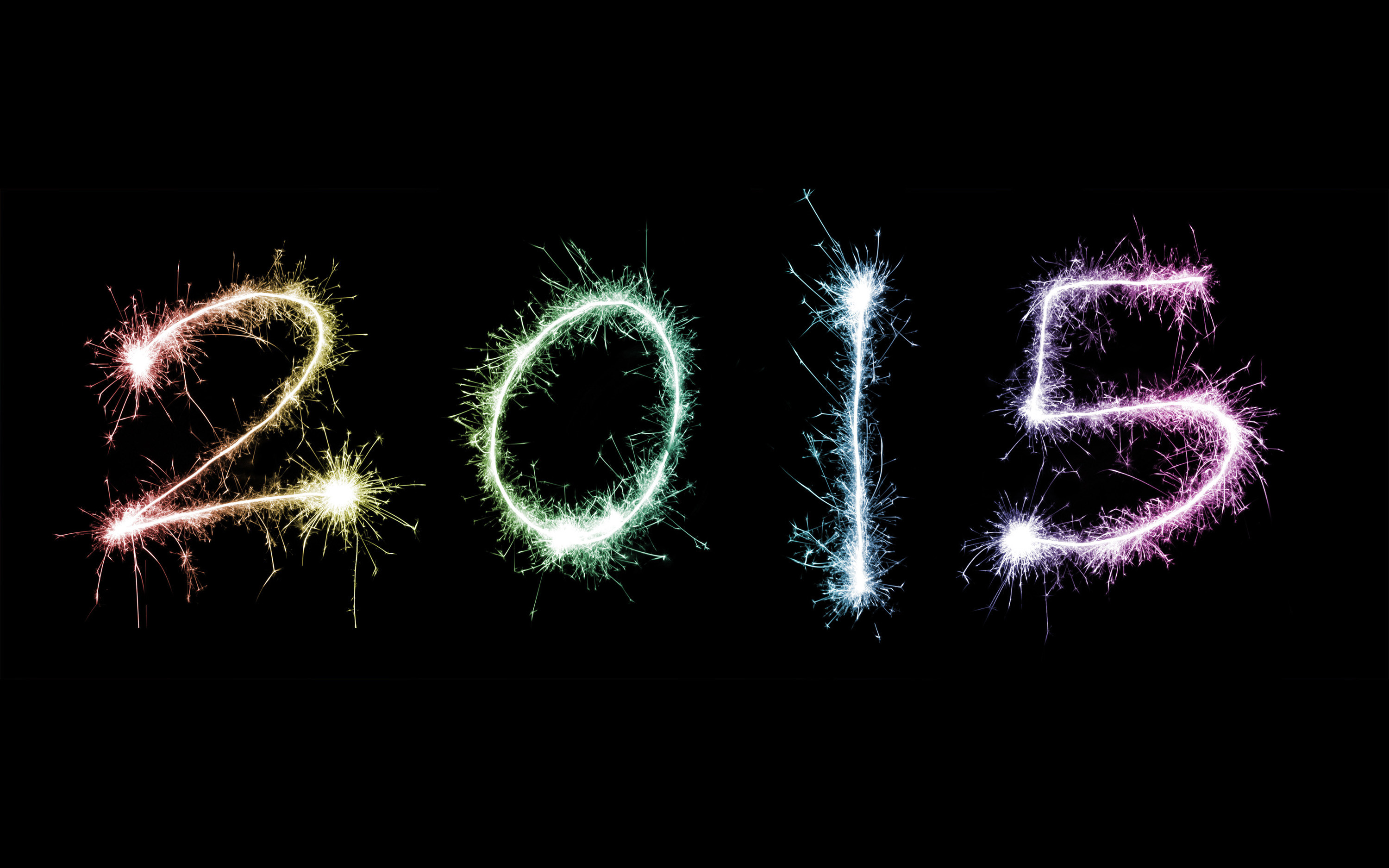 2015, Capodanno, Stelline, Sfondo nero, 2K, wallpaper per PC